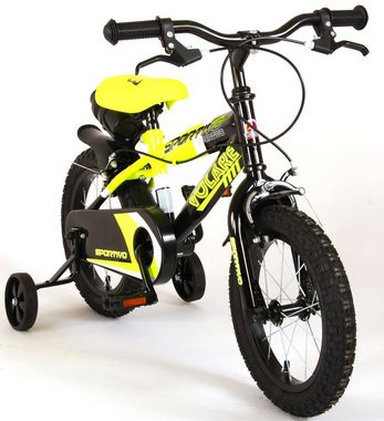 TPFSports Kinderfahrrad Volare Sportivo 14 Zoll mit 2x Handbremse, 1 Gang, (Jungsfahrrad - Jungen Kinderrad - ohne Schaltung - Sicherheitsgriffe), 14 Zoll mit Stützräder + Getränkehalter - Neon Gelb