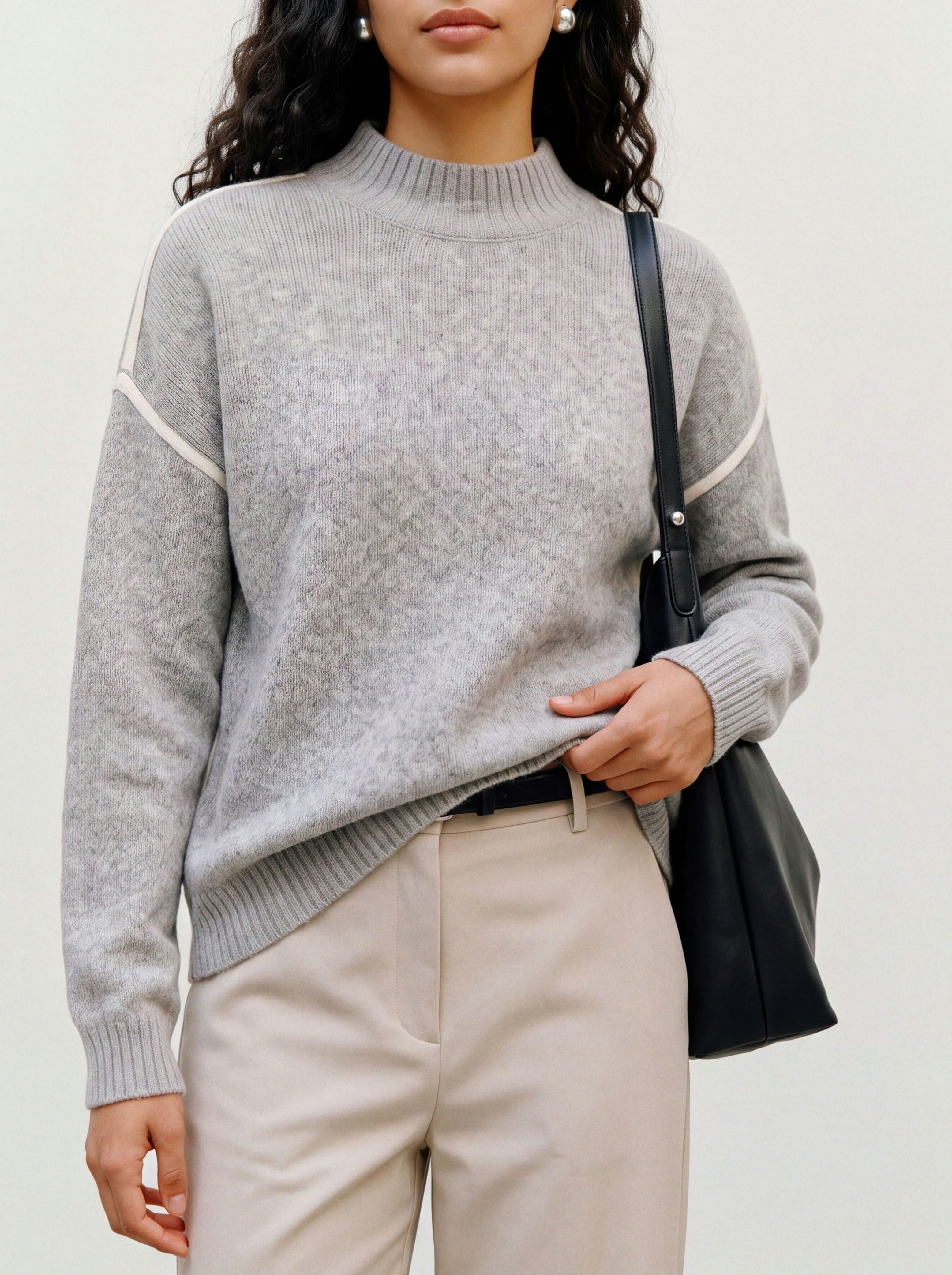 Vero Moda Strickpullover VMBOOM LS HIGHNECK PIPING PULLOVER NOOS Materialmix