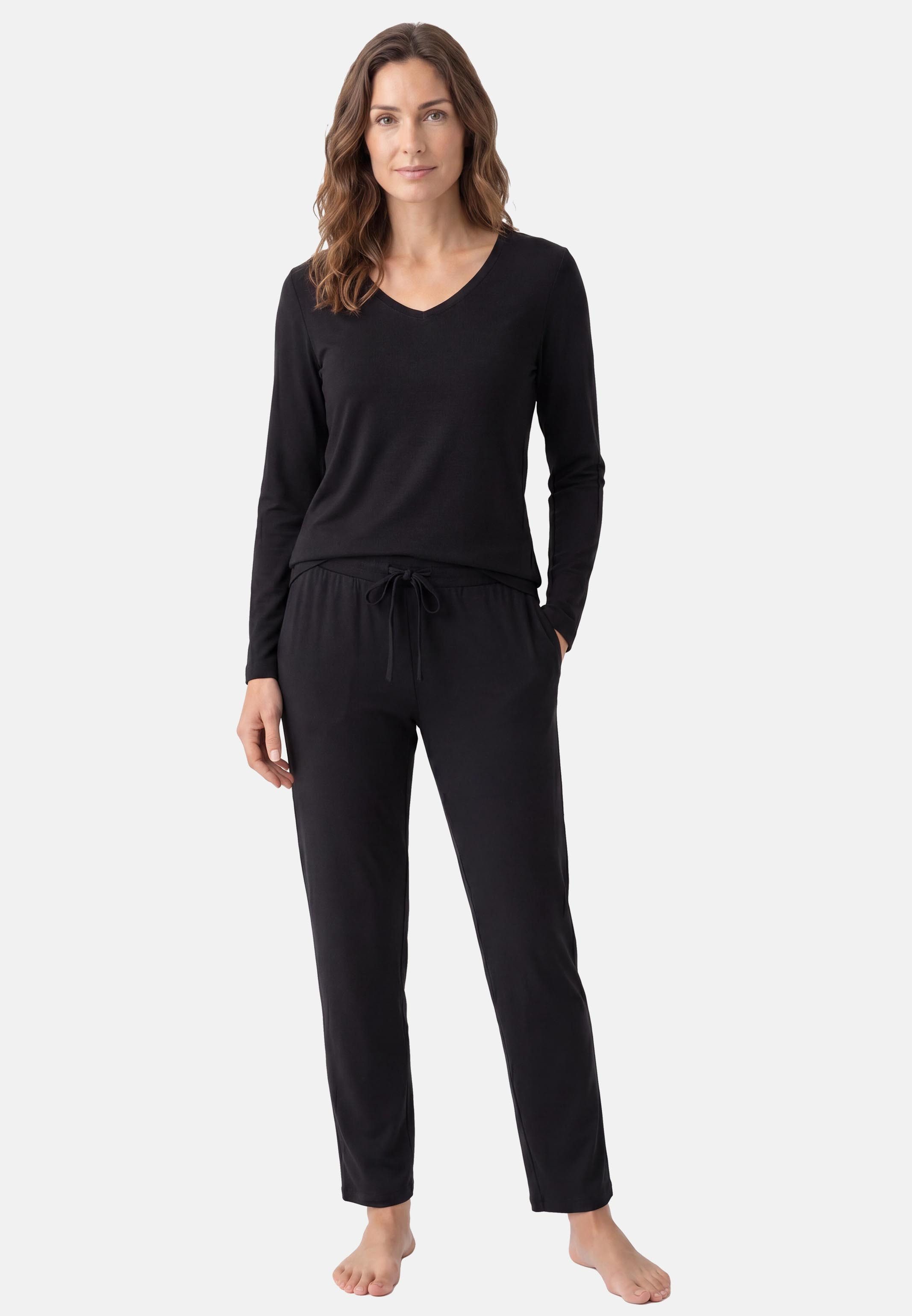 Schiesser Pyjama Mix & Relax (Set, 2 tlg) Schlafanzug - Atmungsaktiv - Set aus Langarm-Shirt und langer Hose