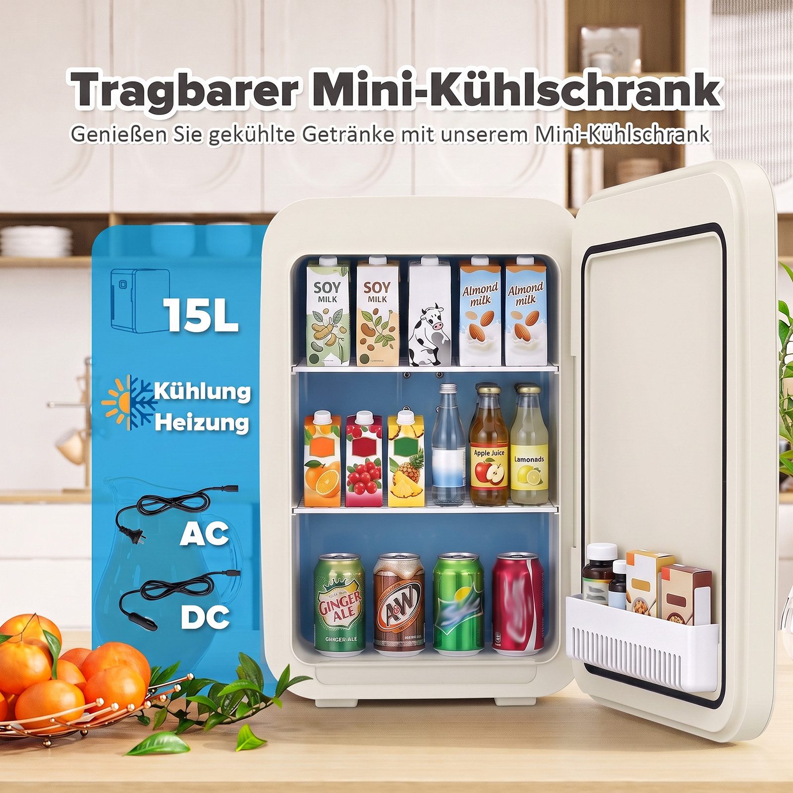 Rebonique Table Top Kühlschrank AQ-22L, 15L/21 Dosen Mini Kühlschrank, 17°C unter Umgebungstemperatur - 65°C