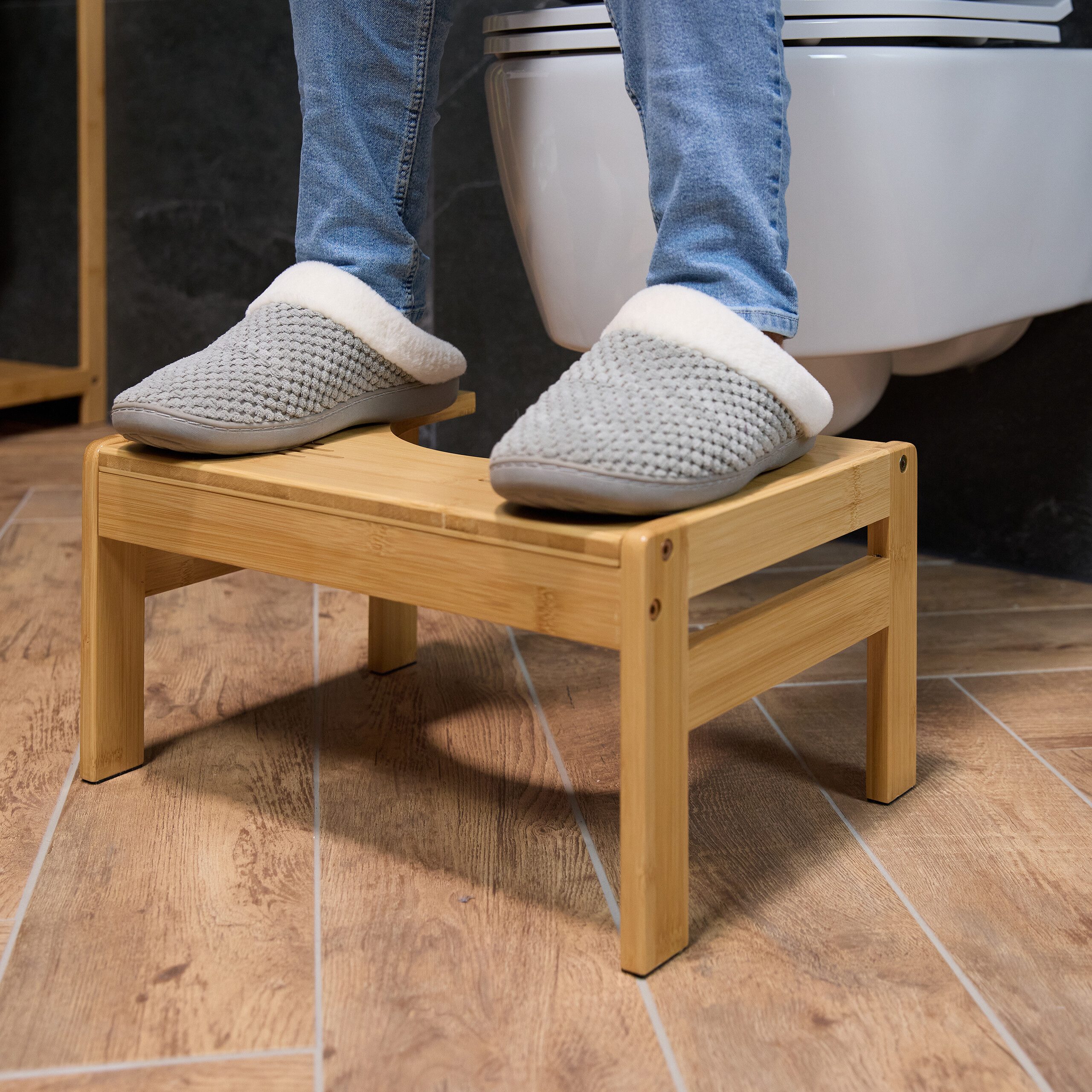 relaxdays Badhocker Toilettenhocker aus Bambus (1 St) – Bild 3 von 5