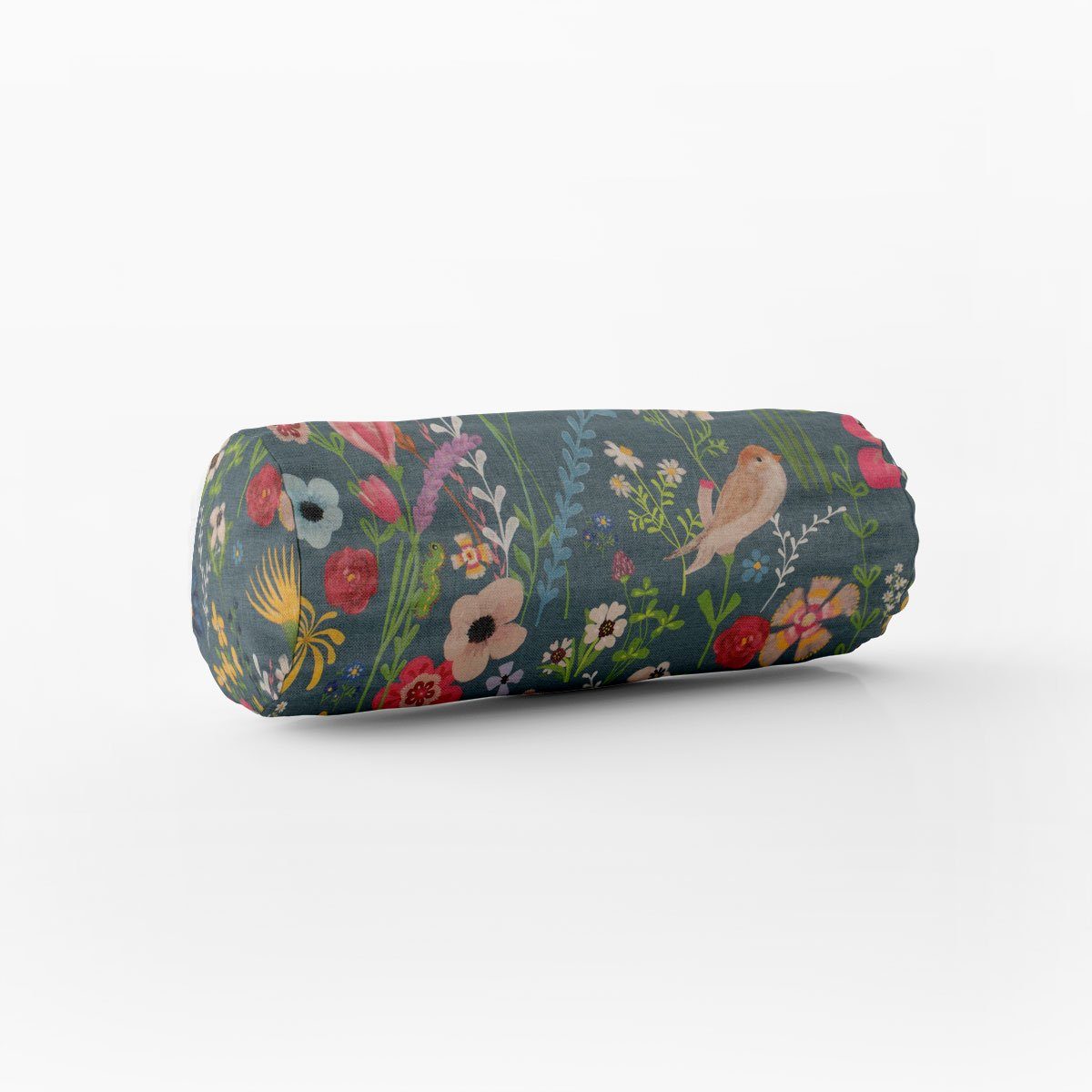 SCHÖNER LEBEN. Dekokissen Kissenhülle Outdoor Happy Garden Blumen Vögel blau bunt 15x40cm, Outdoor,made in Germany,handmade,wasserabweisend