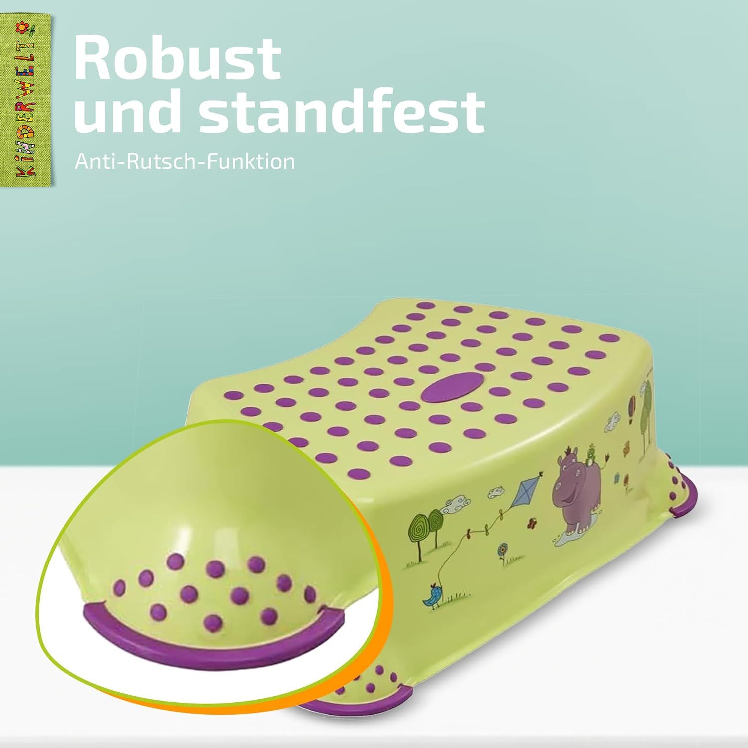 KiNDERWELT Tritthocker Premium Tritthocker Hippo grün stabiler Hocker für Kinder – Bild 3 von 5