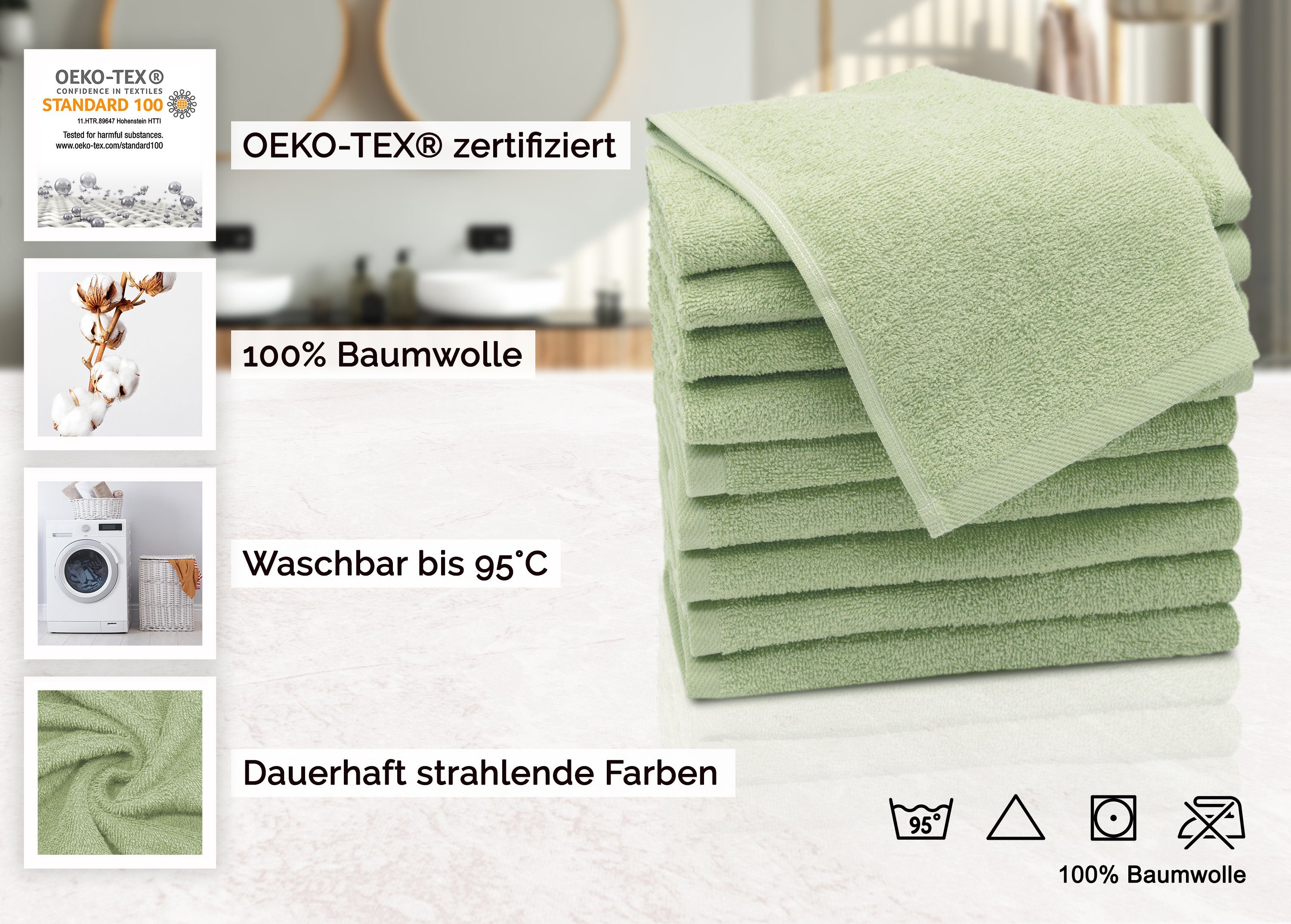 Baumwolle, waschbar alle Walkfrottier lind cm, 95°C Gästehandtücher, 100% Farben ZOLLNER x 30 50 (10-St), bis