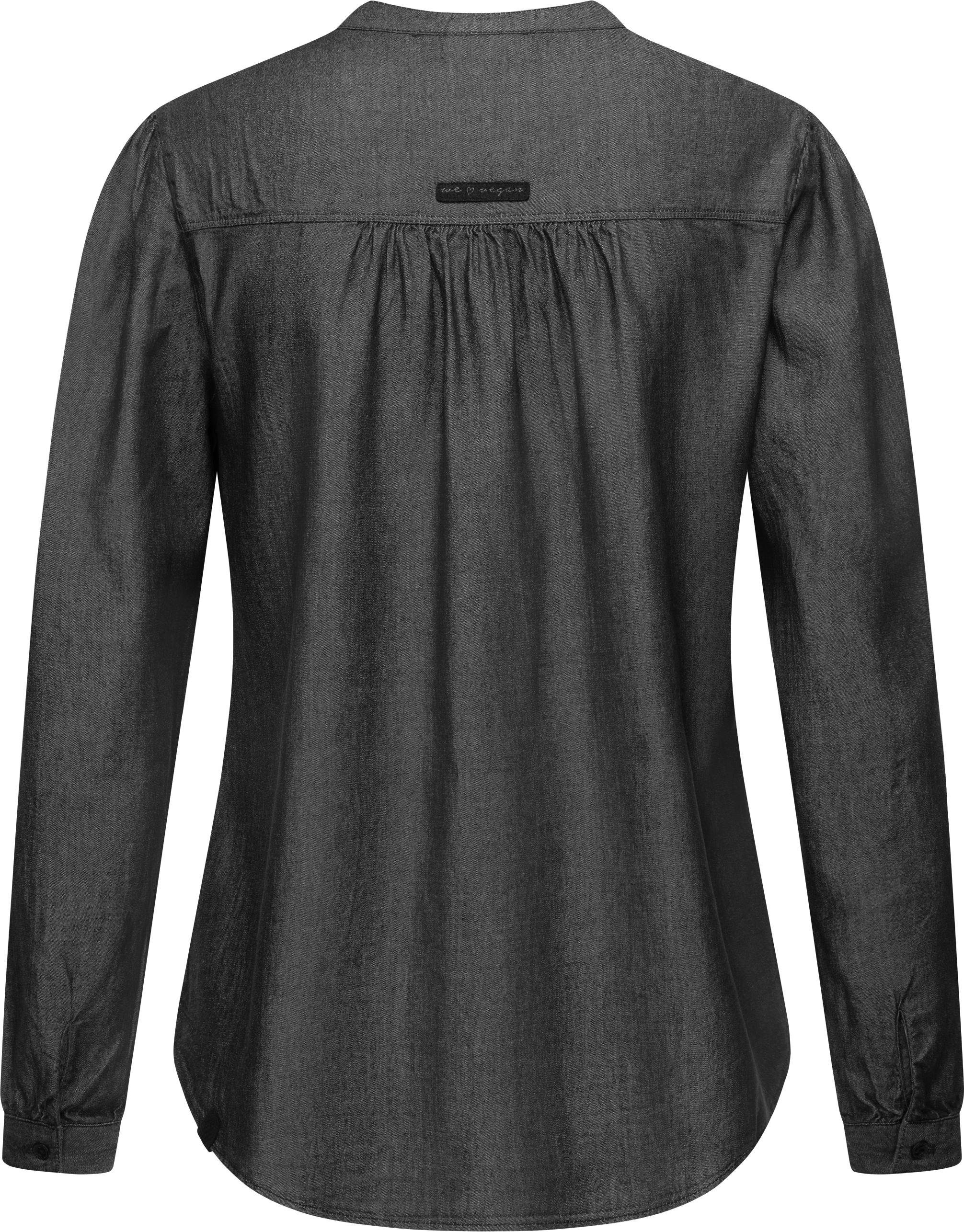 Meena Ragwear Blusenoptik Stylisches Damen Langarmshirt schwarz in Blusenshirt Denim