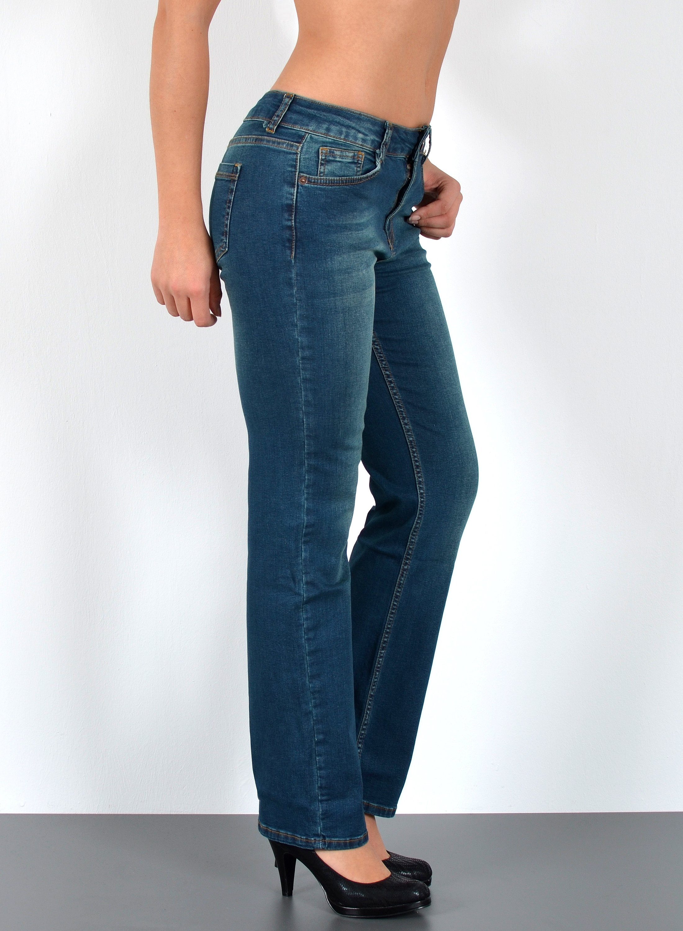 ESRA Straight-Jeans High Waist Damen Jeans Straight Leg Hose Stretch gerader Schnitt G2 Straight Jeans Damen Stretch Regular Jeans High Waist bis Plus Size