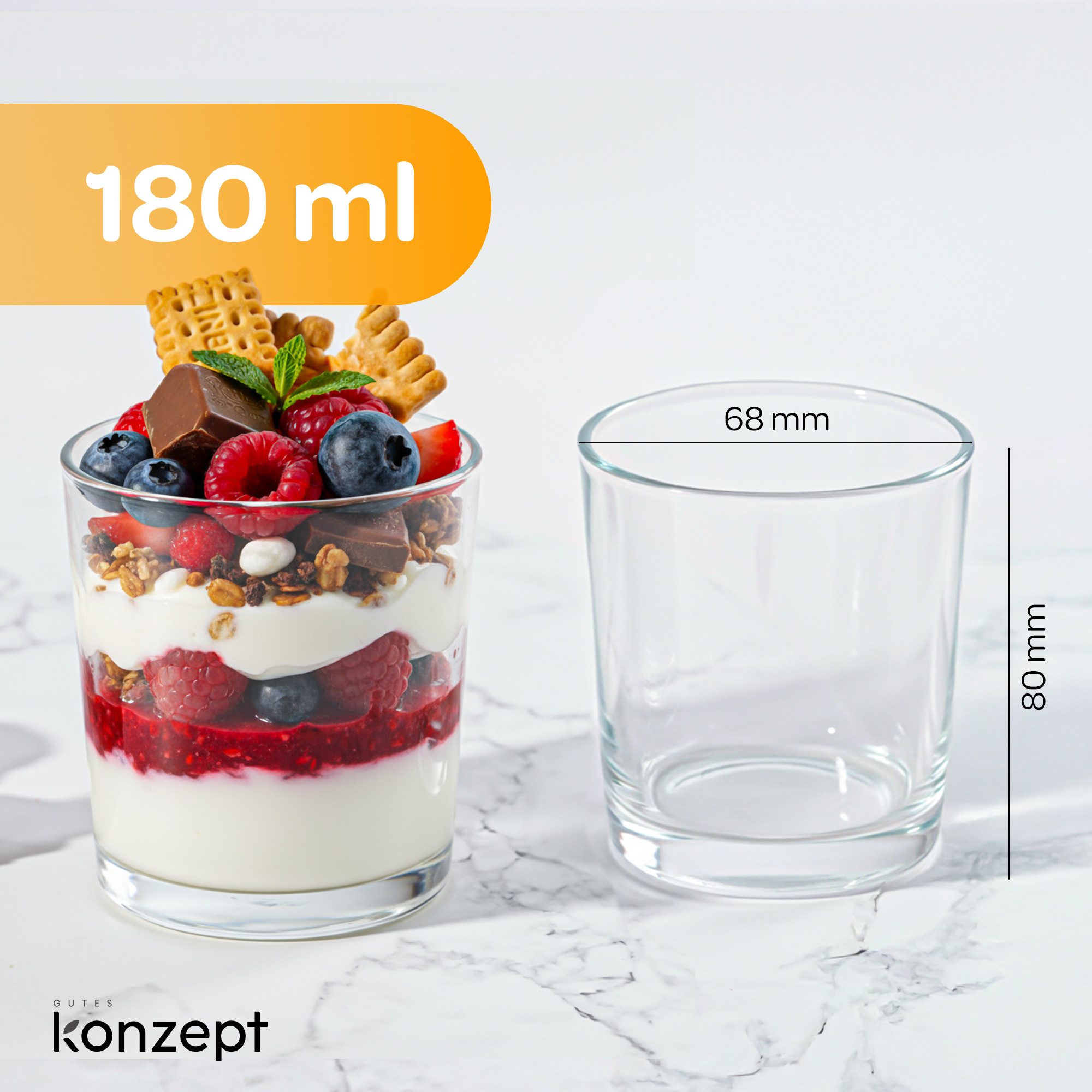 KONZEPT Dessertschale 6/12er Set 180 ml – Klassisches Design, Spülmaschinengeeignet, Kompakt, (6-tlg), Ideal für Desserts, Eis, Mousses und Snacks – Europäische Qualität
