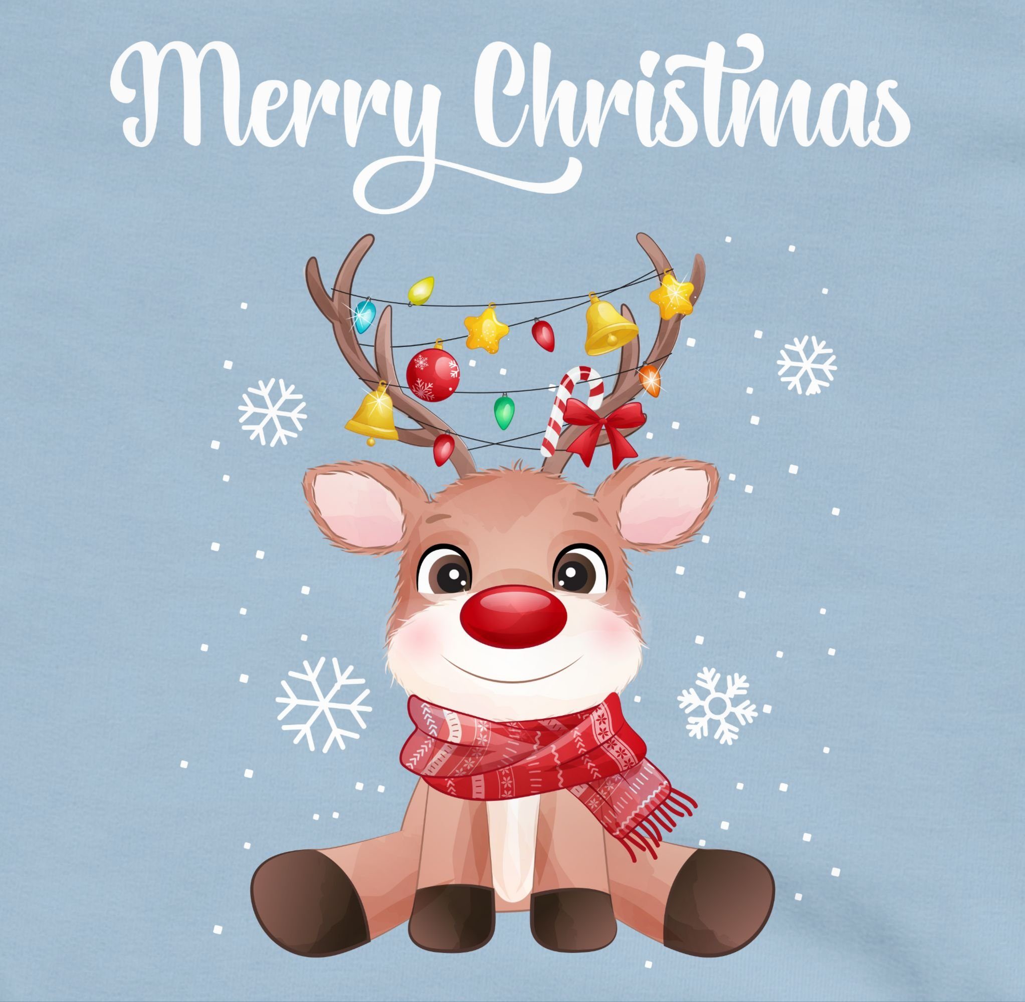 Rentier - Hellblau mit süßes Kinder Kleidung Shirtracer Christmas Sweatshirt 3 Merry Weihnachten Lichterkette