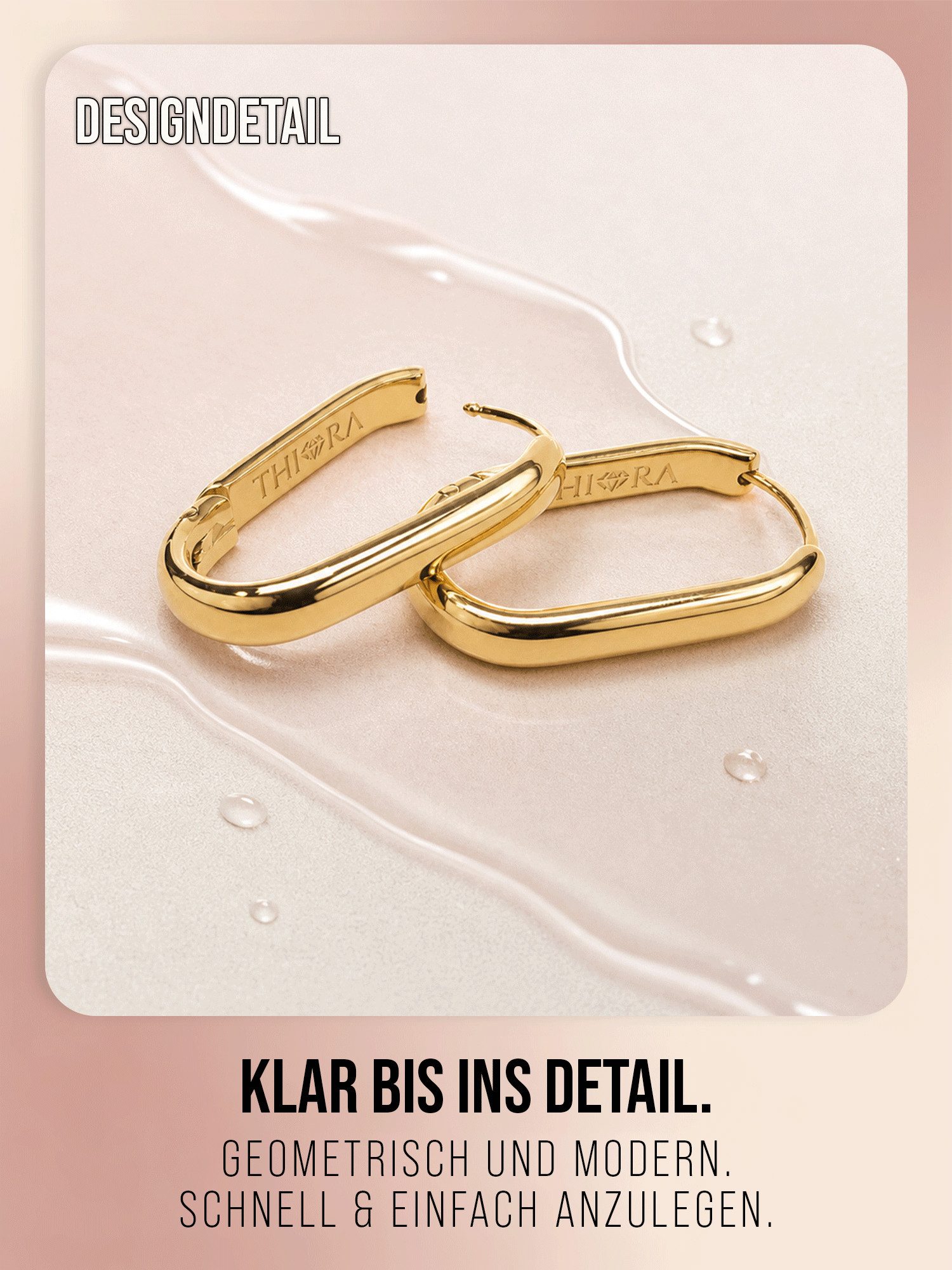 THIORA Paar Creolen Creolen »Helia« Damen, Edelstahl 18k vergoldet, wasserfest, wasserfest, hypoallergen, 25 x 15 mm – Bild 4 von 5