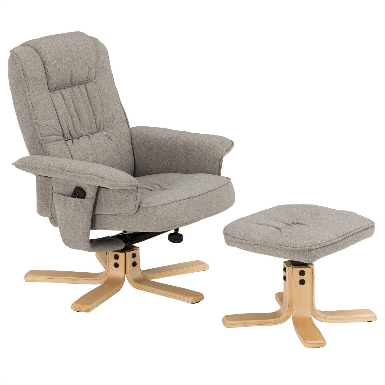 IDIMEX Relaxsessel CHARLY, Relaxsessel mit Hocker Fernsehsessel Drehsessel Polstersessel Stoff gr grau