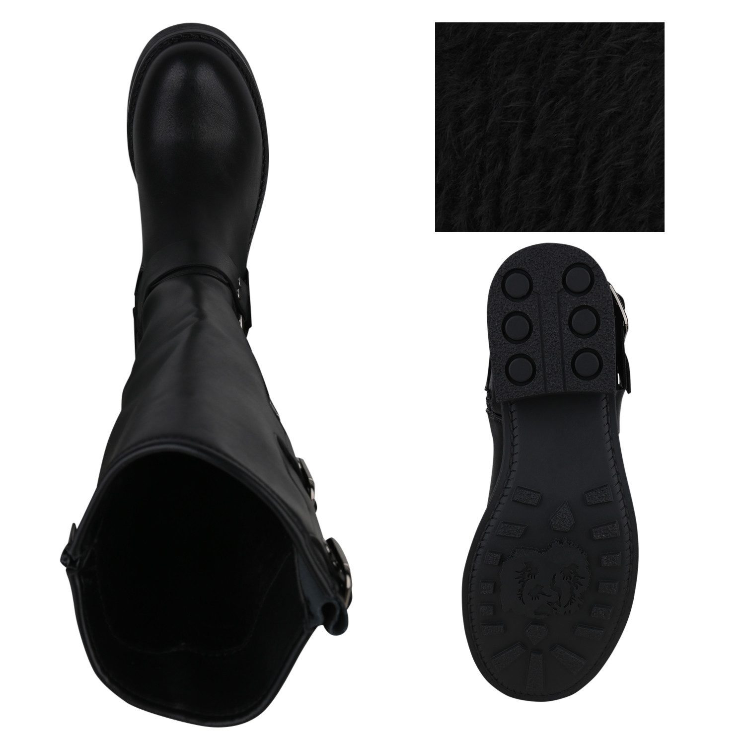 VAN HILL 840848 Stiefel Damen Leicht Gefütterte Bikerstiefel Schnallen Nieten