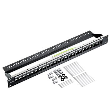 deleyCON deleyCON 24 Port Patchpanel + 24x Keystone Module im Set 1HE 19 Zoll Netzwerk-Patch-Panel