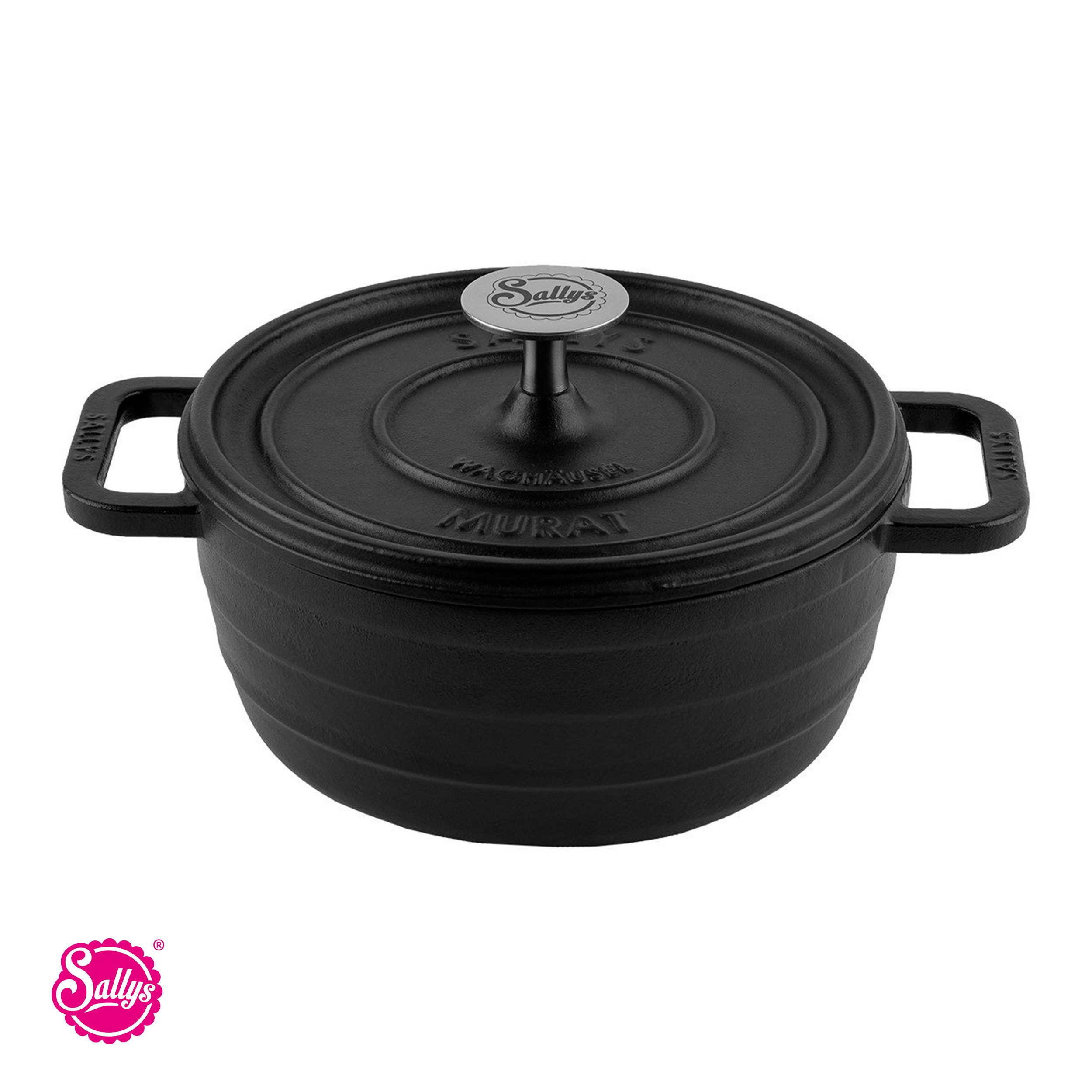 Sallys Bräter Vielseitiger Gusseisentopf Murat, perfekt zum Schmoren & Brotbacken, Vollgusseisen mit hochwertiger Emaille-Beschichtung (inklusive Kochheft, gleichmäßige Wärmeverteilung & ofenfest bis 250 °C), Mittlere Größe – Ø 22 cm / 2,2 l