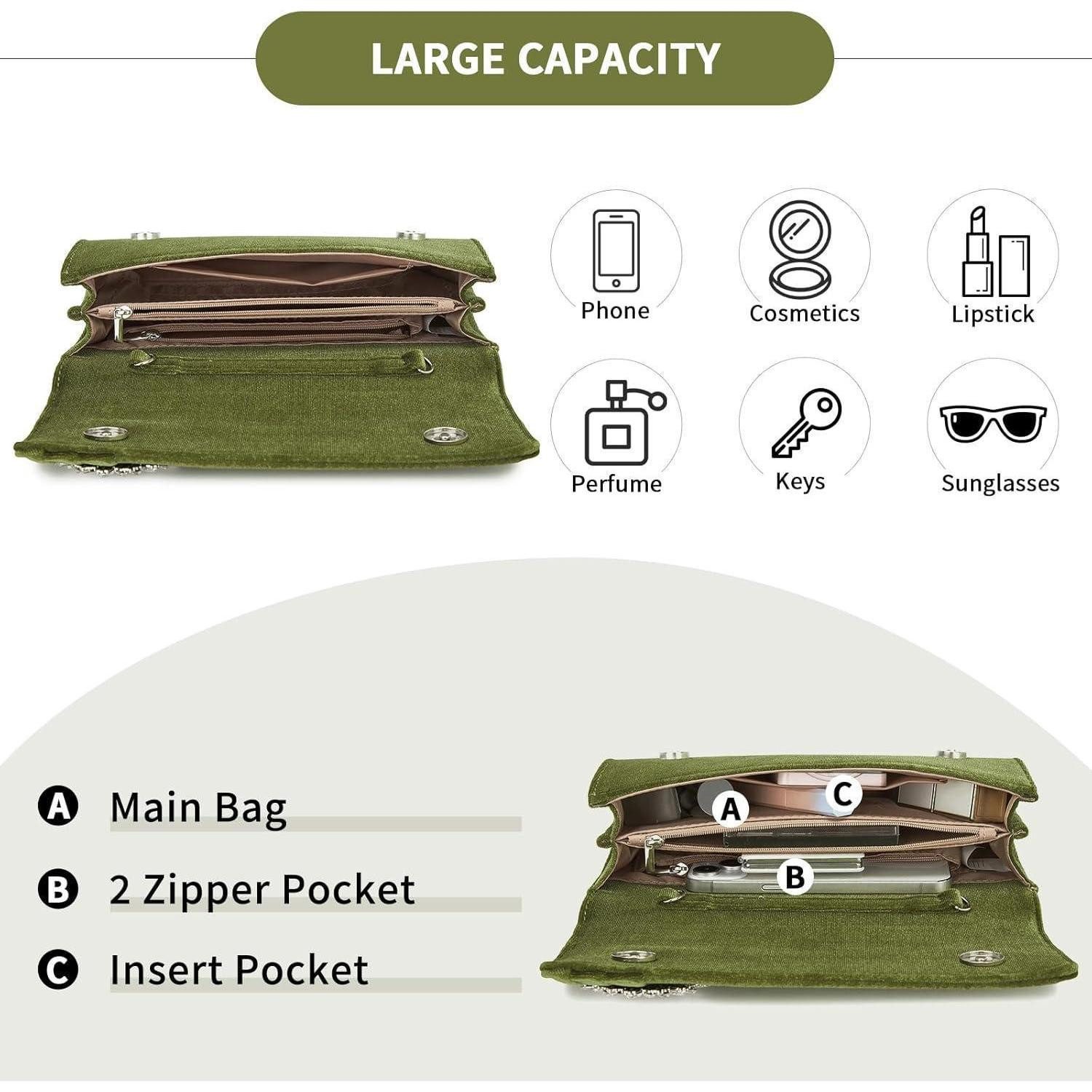 LuxusKollektion Clutch Clutch Damen Wildlederoptik Leichtgewicht Umhängetasche Grün-1
