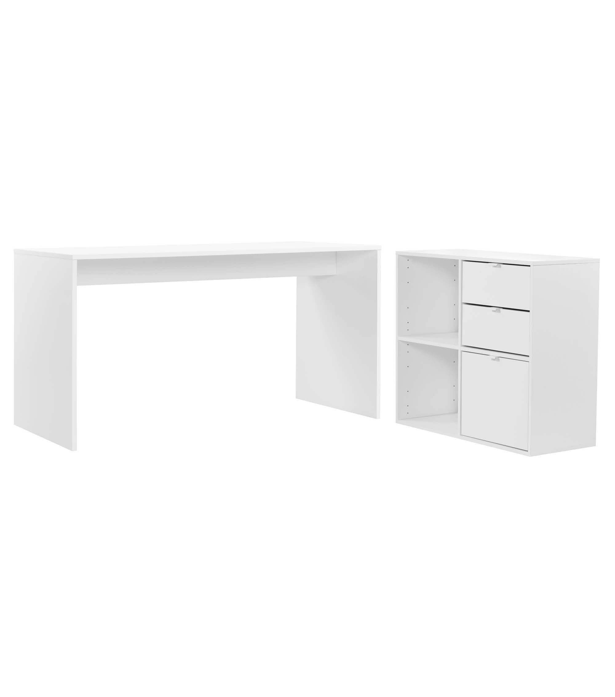 mokebo Schreibtisch Der Produktive (mit 2 Schubkästen & 1 Tür), PC Tisch groß in Weiß, auch als Arbeitstisch mit Stauraum