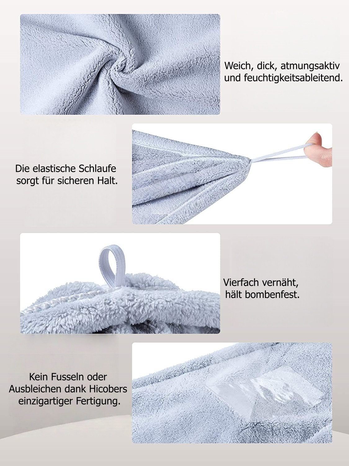 FOUORTUNATE-BEE Turban-Handtuch Schnelltrocknendes Haarhandtuch für Damen mit Knopf, 3er Set, Weiches Mikrofaser-Haartuch für langes & lockiges Haar