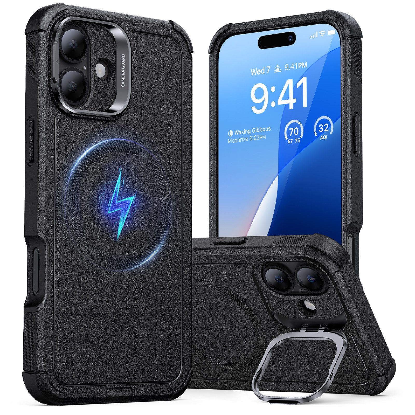 ESR Handyhülle Cyber Armor HaloLock Case mit Stand iPhone 16 Plus 6,9", 360° Schutz, Vielseitiger Ständer