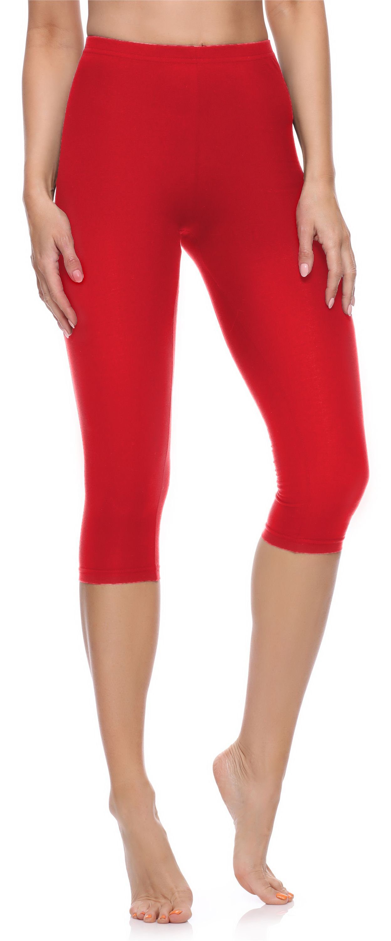 MS10-199 Style 3/4 aus Damen Baumwolle Rot elastischer Leggings (1-tlg) Capri Leggings Bund Merry