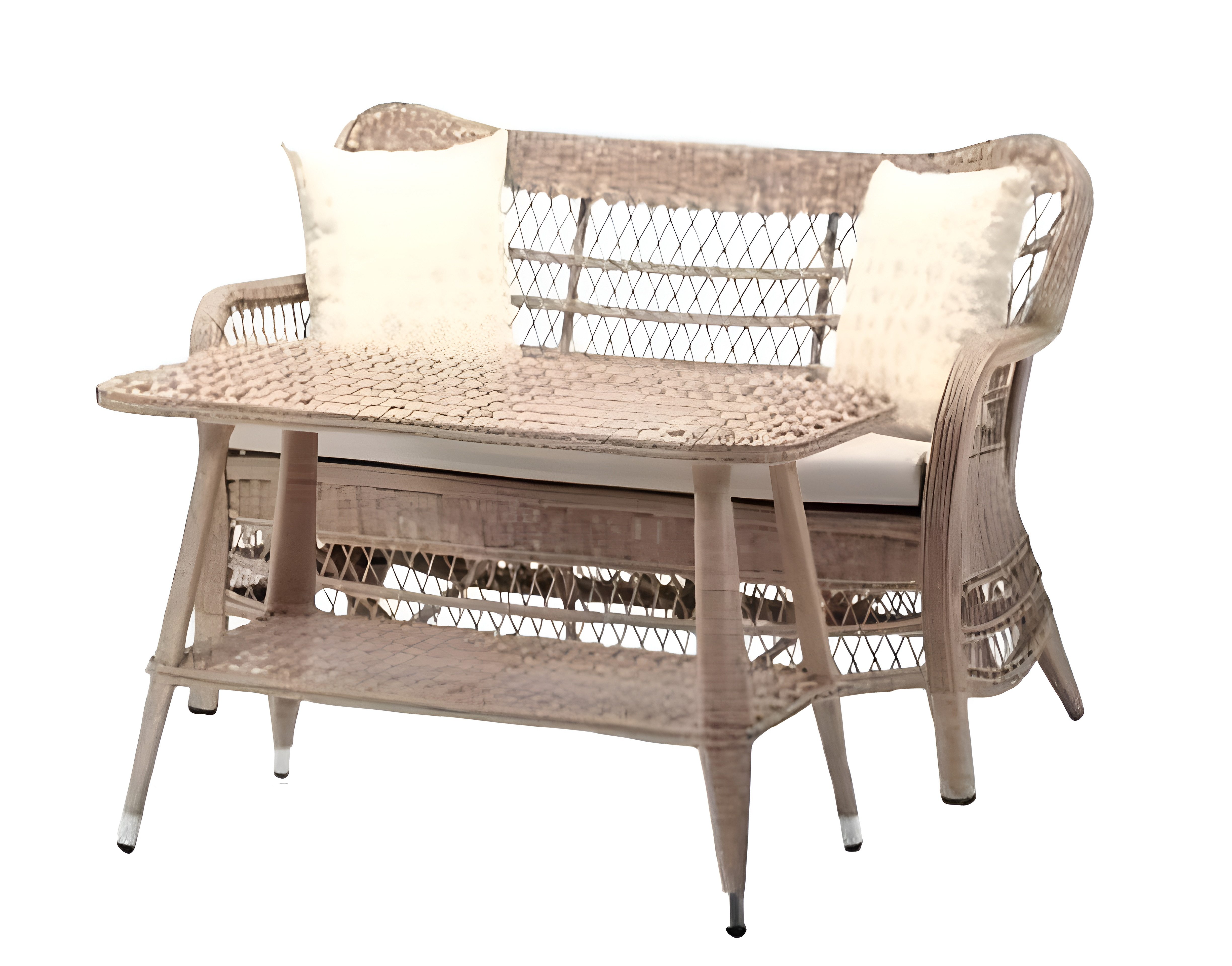 Xlmoebel Gartenlounge-Set Exklusives Luxus Beige Gartenmöbel Set mit Rattan-Material, modernes, (2tlg Set(Sofa 2 Sitzer+Couchtisch), Hergestellt in Europa