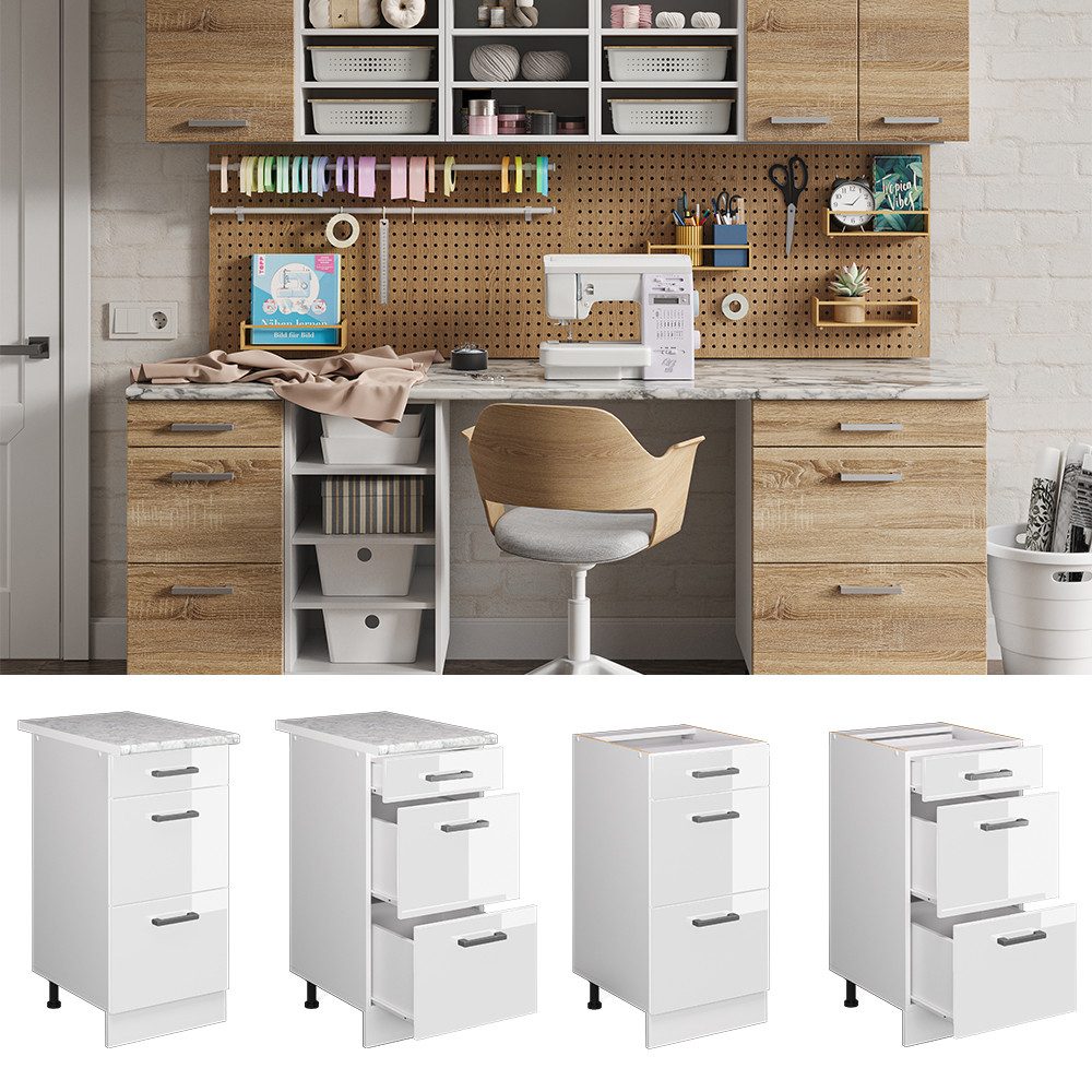 Vicco Schranksystem R-Line, Weiß Hochglanz/Weiß, 40 günstig online kaufen