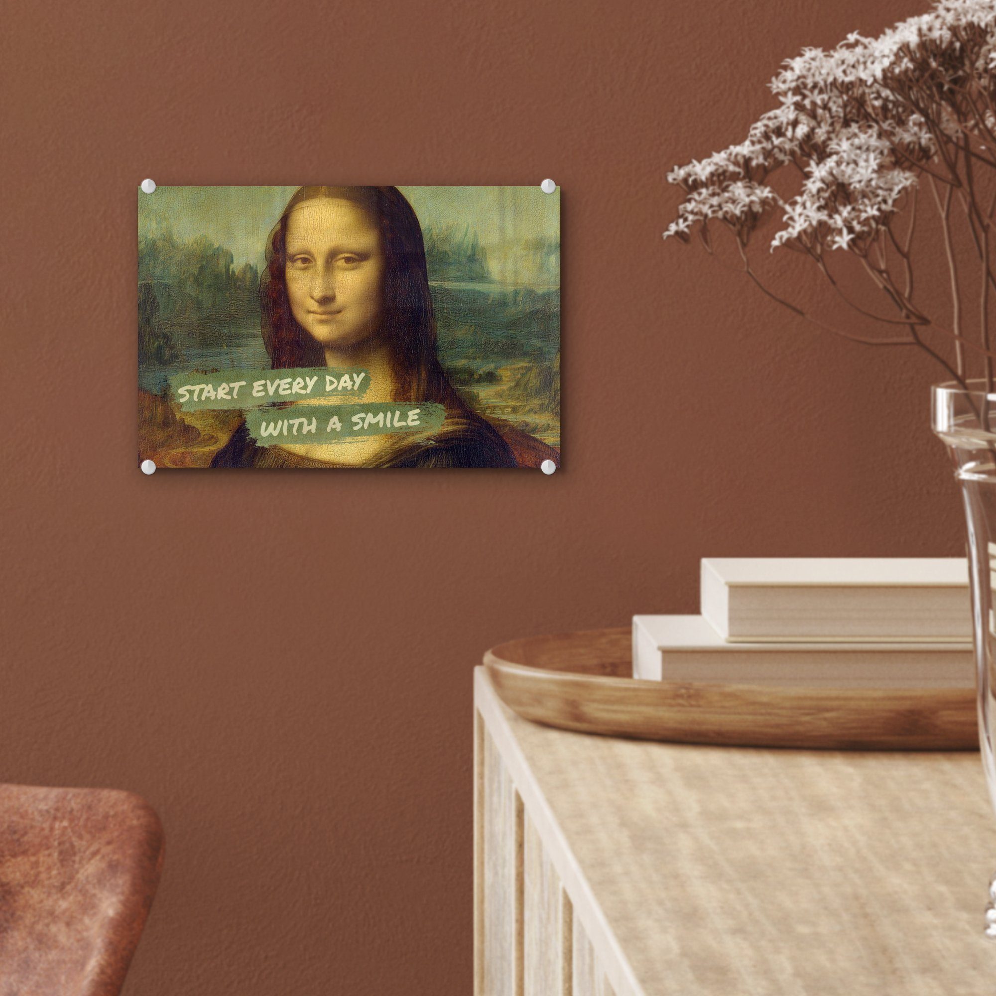 MuchoWow Acrylglasbild Wandbild - Lisa Wanddekoration - Glas St), - Vinci Bilder Zitat, Glasbilder (1 Glas Mona auf Da Foto - auf 