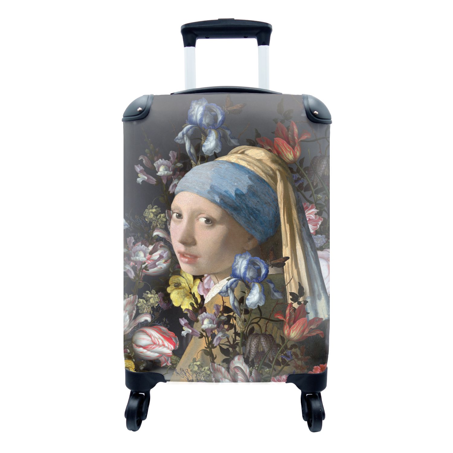 Vermeer Mädchen Blumen, mit Reisekoffer Reisetasche rollen, Handgepäck Trolley, Rollen, - für mit Johannes dem Handgepäckkoffer - MuchoWow Ferien, Das Perlenohrring 4