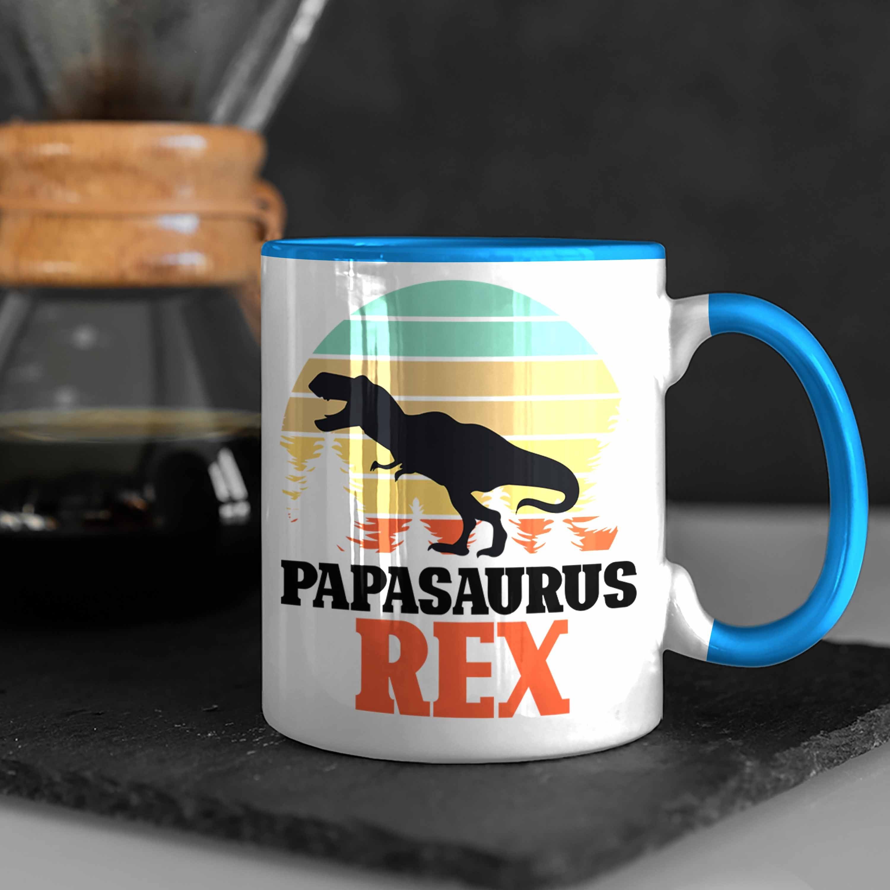 Trendation Geschenk Rex Lustiges Vater Gesche Papa Papasaurus Tasse Blau Tasse für Vatertag
