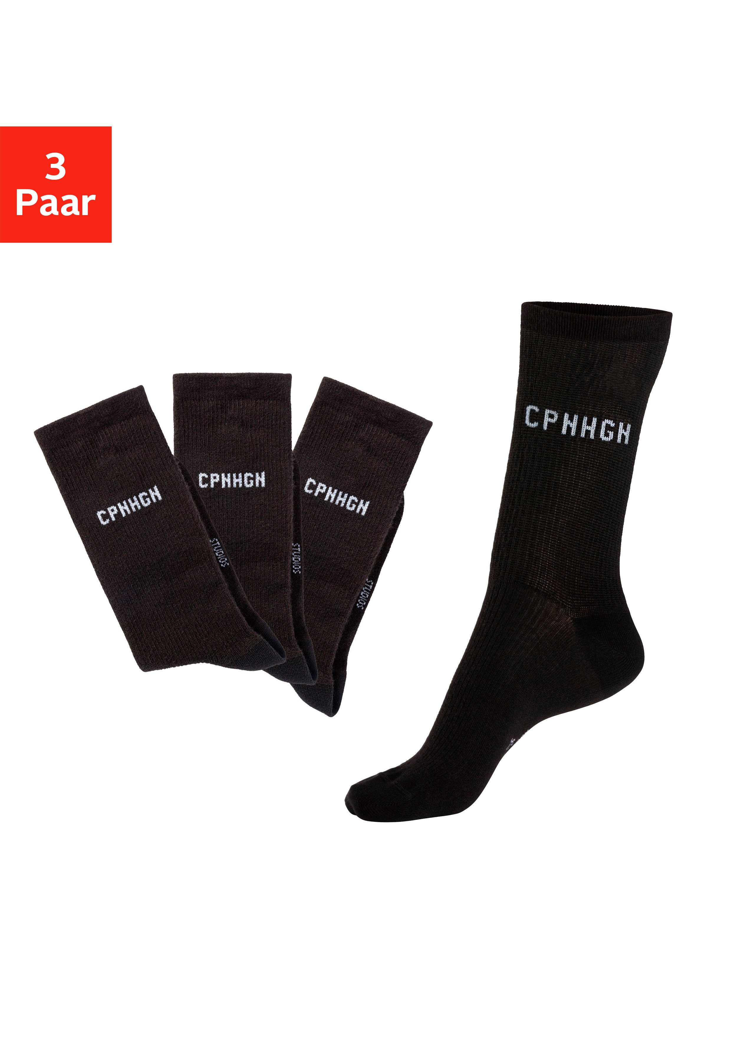 Copenhagen Studios Basicsocken (Packung, 3-Paar) mit Rippstruktur und Stickerei