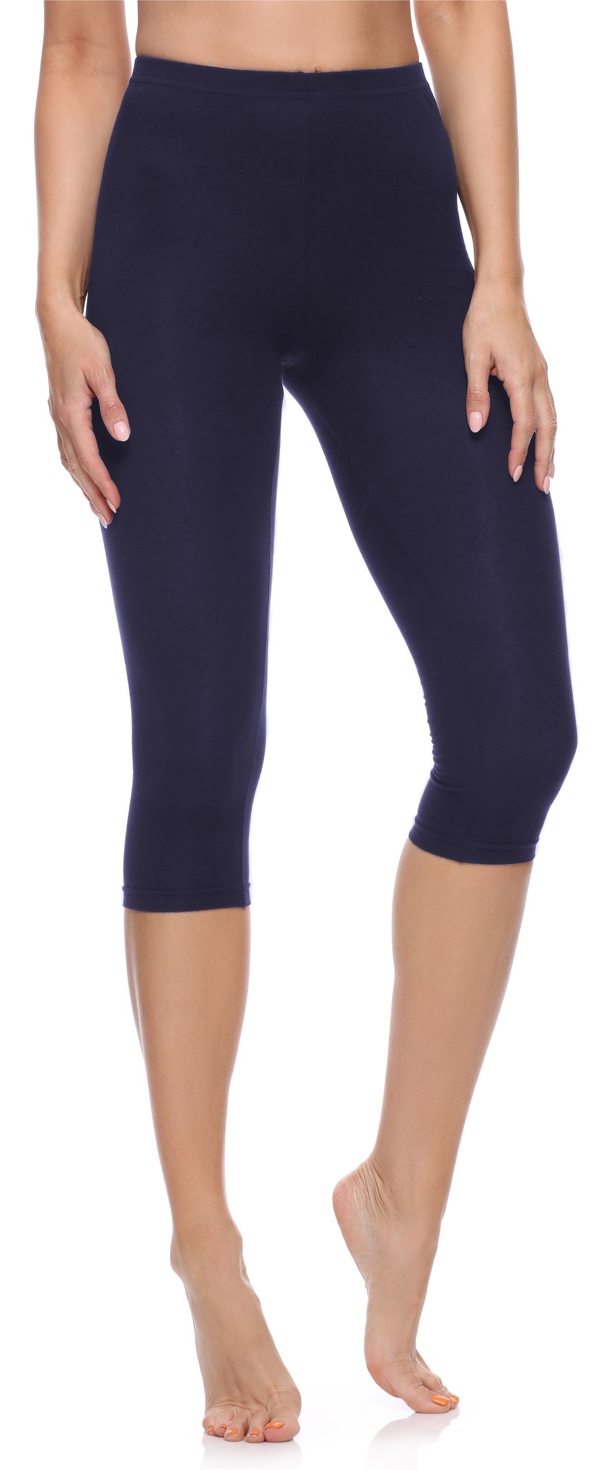 Merry Style Leggings Damen 3/4 Capri Leggings aus Baumwolle MS10-199 (1-tlg) elastischer Bund Marineblau