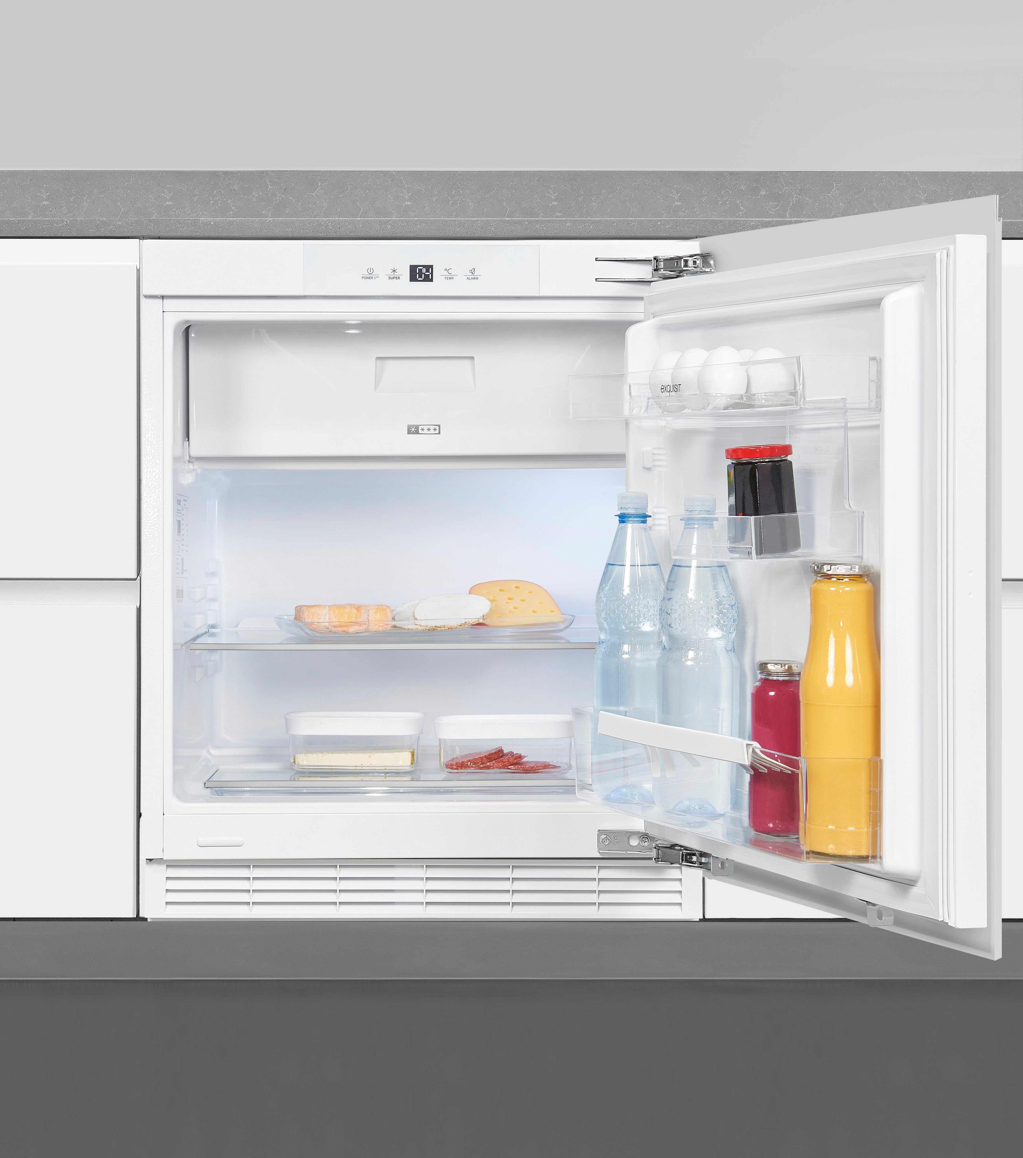 exquisit Einbaukühlschrank UKS130-4-FE-010D, 81,8 cm hoch, 59,5 cm breit, Ideal zum Unterbauen in die Küchenzeile für kleine Küchen, Büroküchen