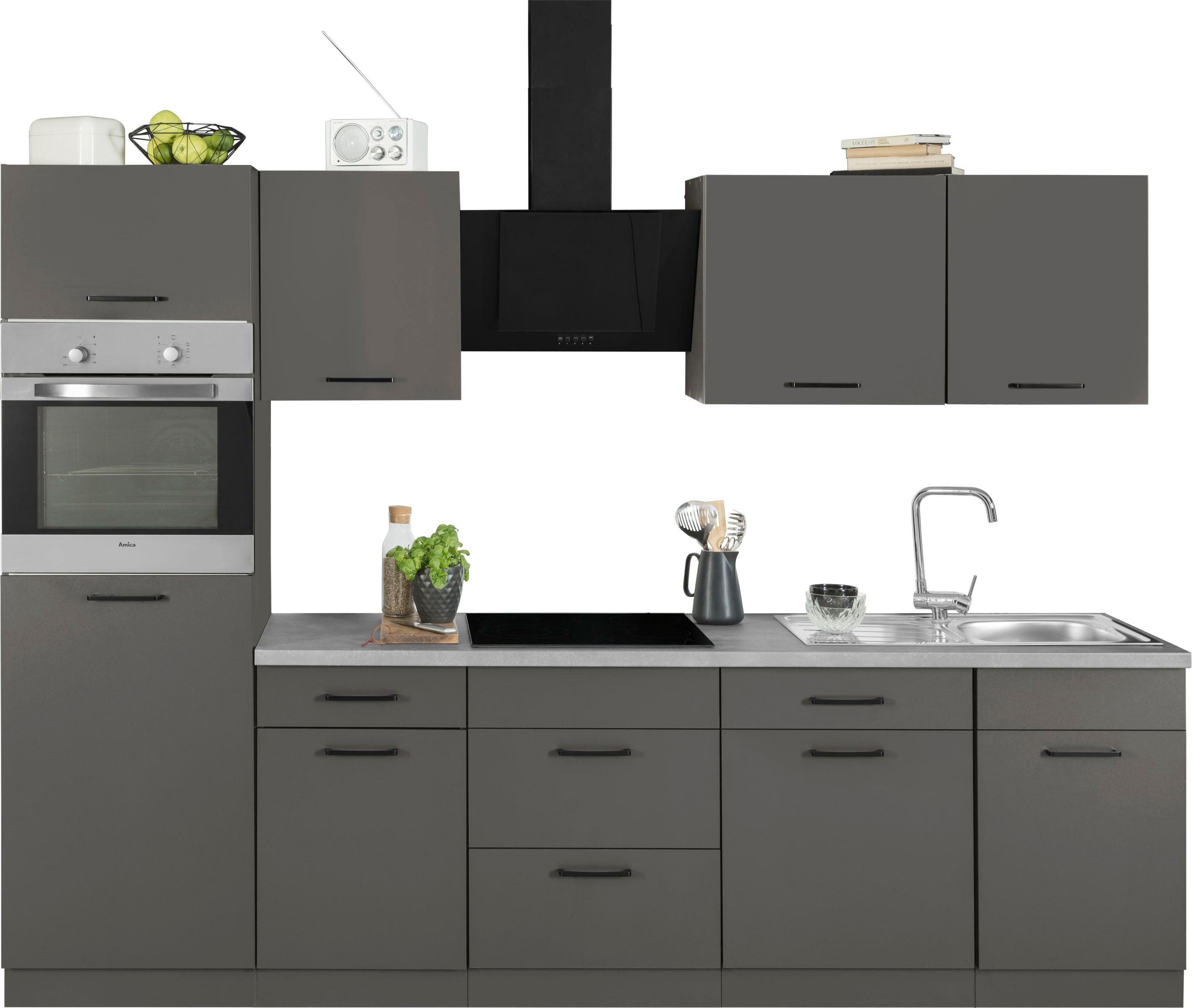 wiho Küchen Küchenzeile Esbo, mit E-Geräten, Breite 280 cm, Laufleisten der  Schubkästen aus Metall