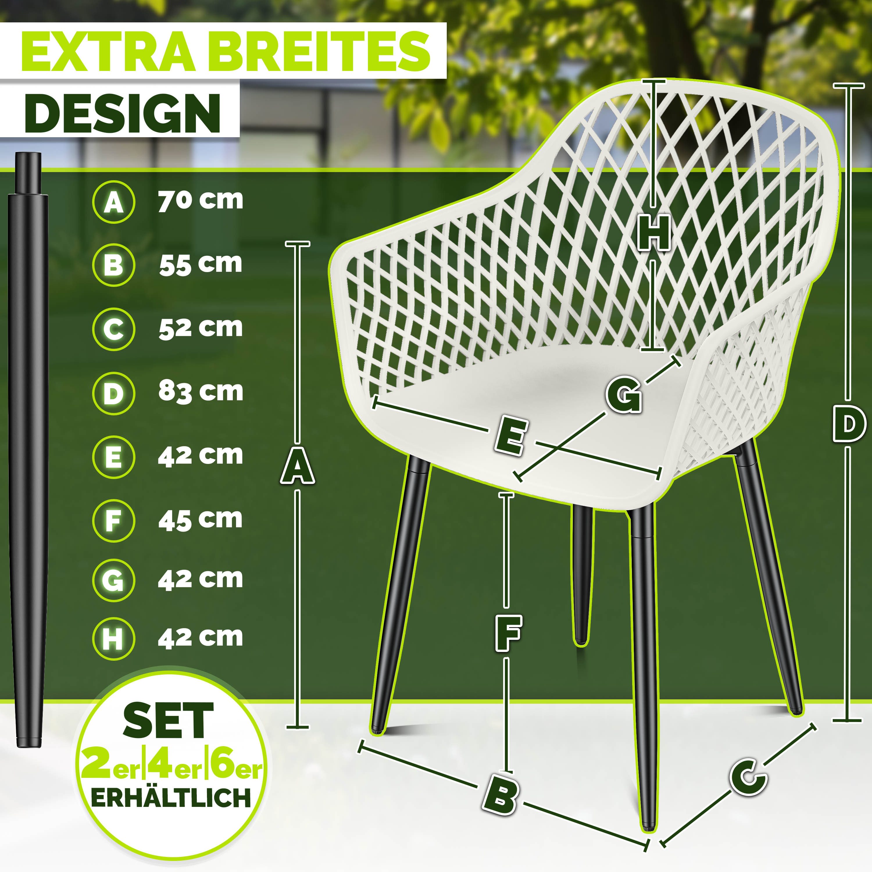 tillvex Gartentisch tillvex® Movo Gartenstühle mit Metallfüßen (Gartenstühle UV-beständig Terrassenstuhl Gartenmöbel, 6-St., Terrasse Balkon Outdoor Garten), belastbar