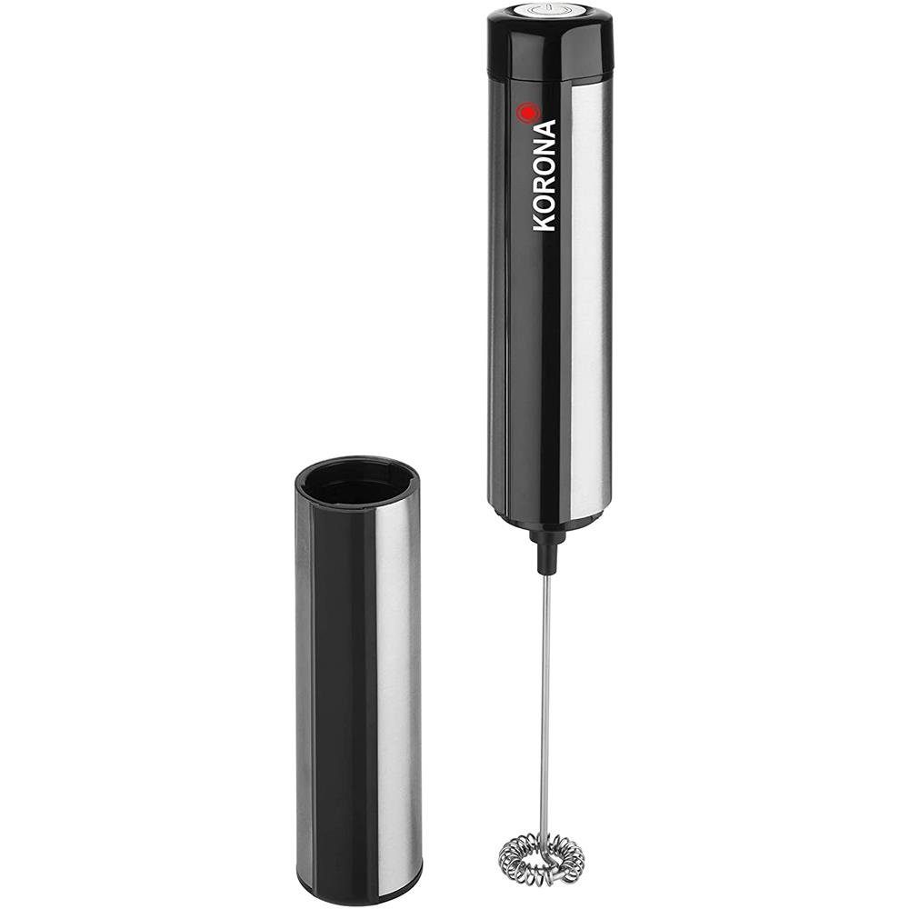 KORONA Milchaufschäumer tragbarer Milchaufschäumer 18010, Batteriebetrieben, mit Abdeckkappe, Edelstahl-Rührstab, Batterien inklusive, Farbe: Edelstahl / Schwarz