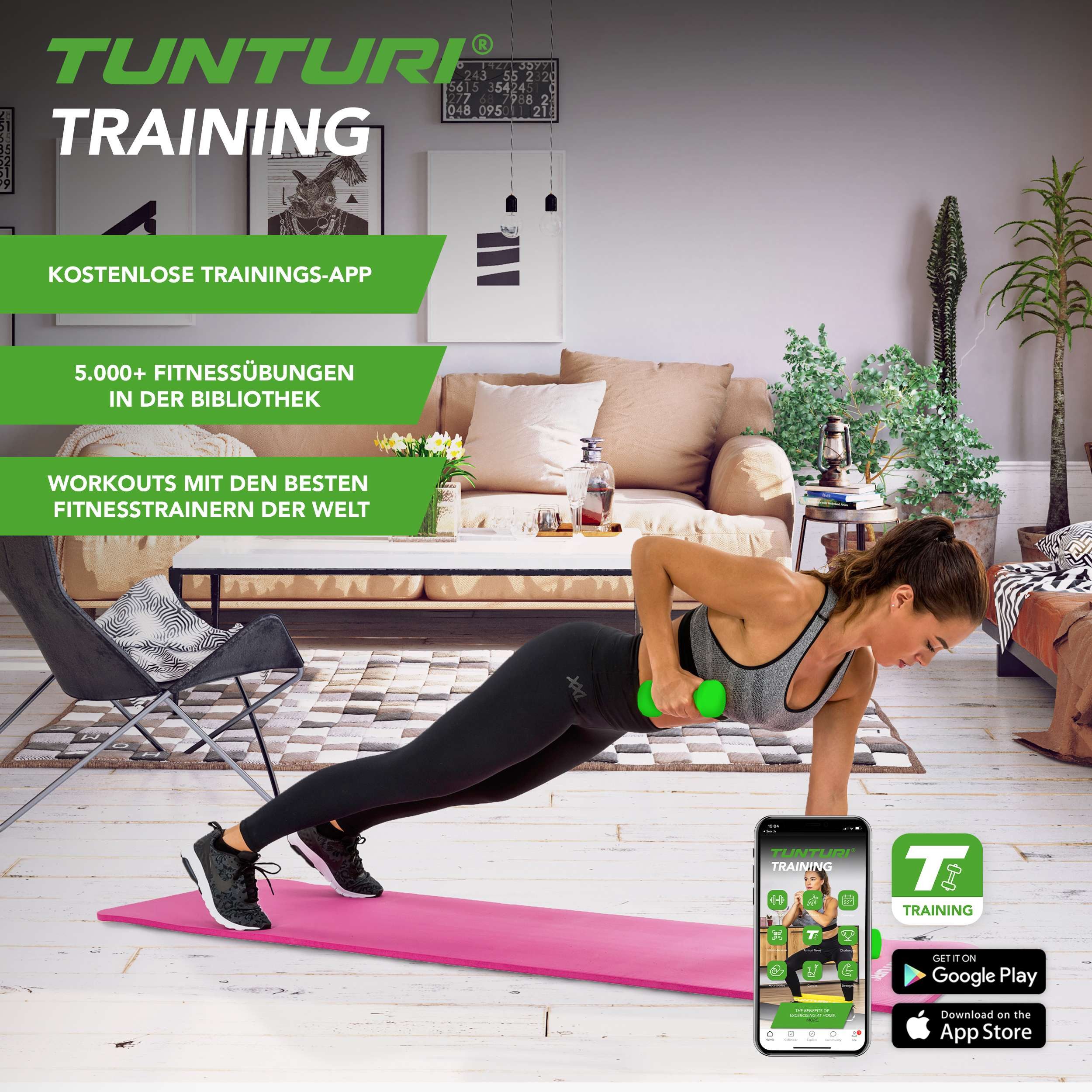 Tunturi Dumbbell 2er Set Kurzhantelset - Fitnessset - bunte Kurzhanteln mit Neopren
