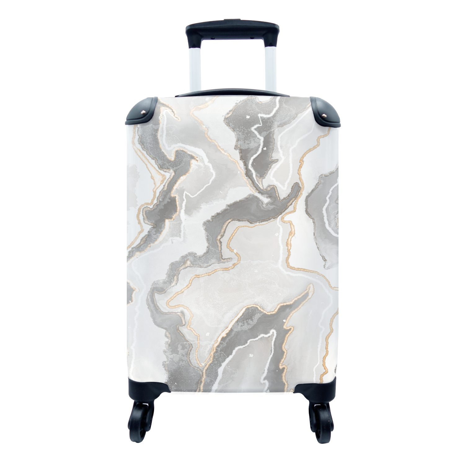 MuchoWow Handgepäckkoffer Marmor - Weiß - Muster, 4 Rollen, Reisetasche mit rollen, Handgepäck für Ferien, Trolley, Reisekoffer