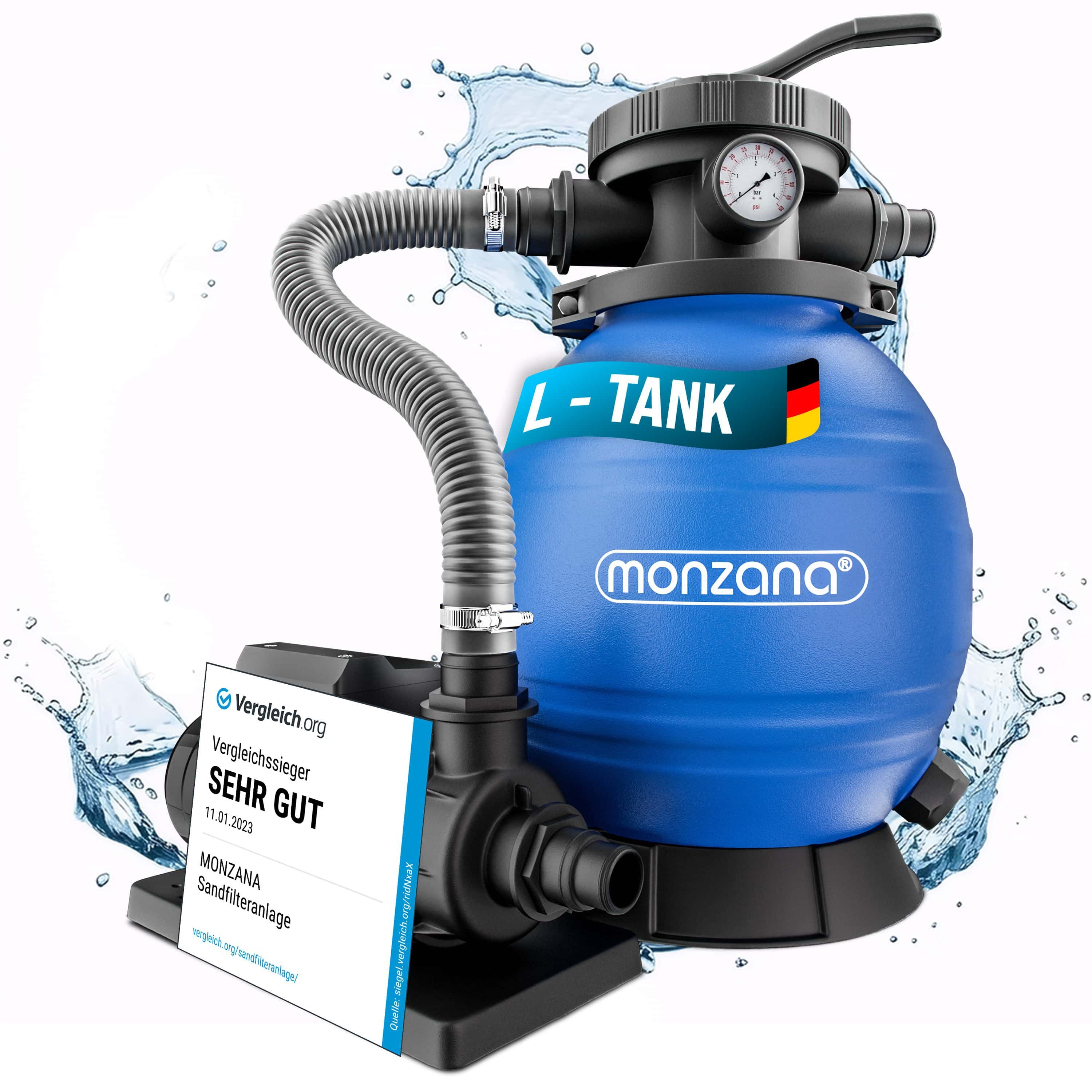 monzana Sandfilteranlage, SF102K 10.200L/h bis 35.000L Pool inkl Filterbällen Pumpe Filterkessel