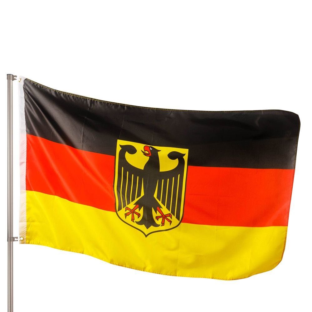 PHENO FLAGS Flagge Recycelte Premium Deutschland Flagge mit Adler 90 x 150 cm Deutsche Fahne (Hissflagge für Fahnenmast), Inkl. 2 Messing Ösen