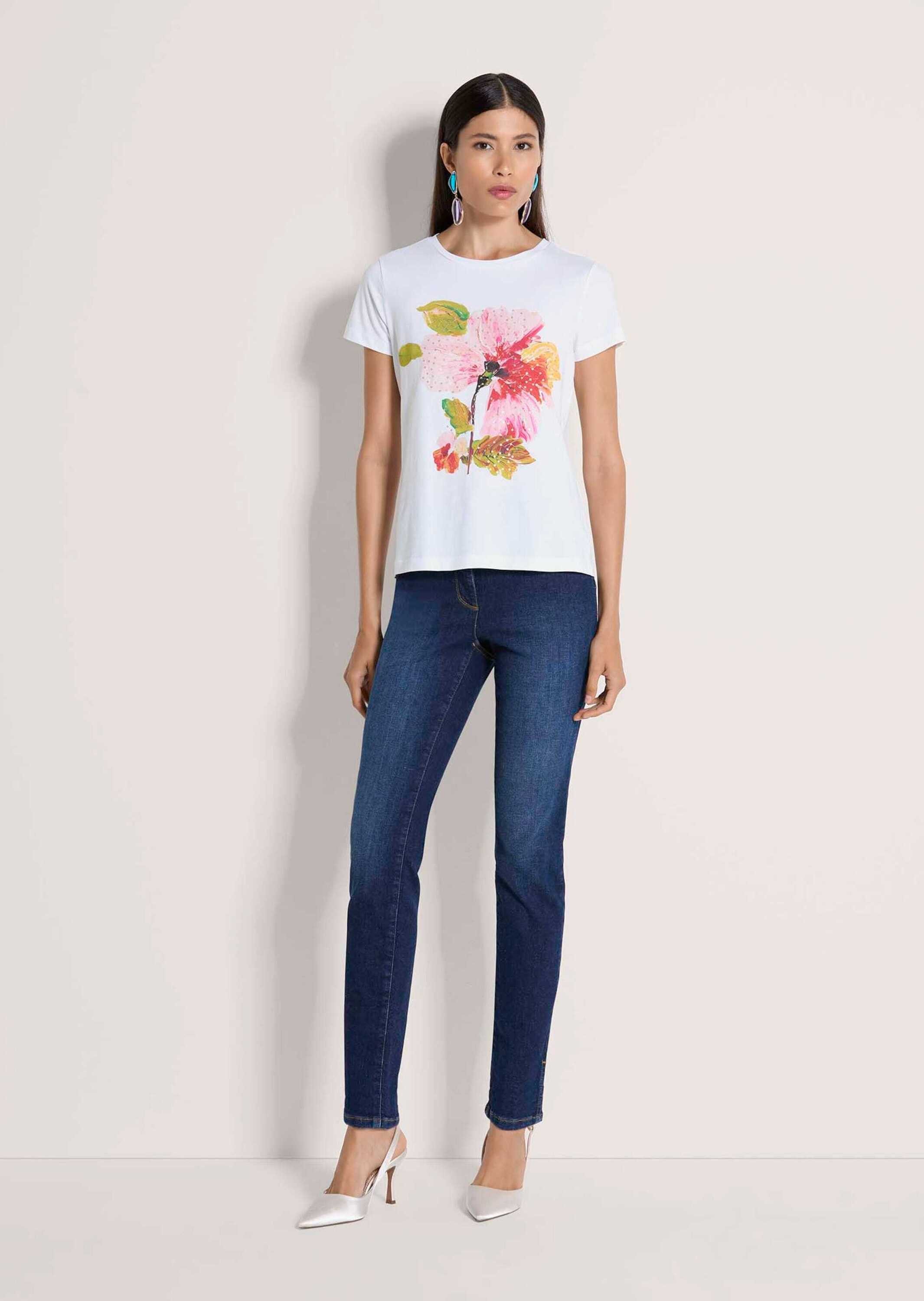 MADELEINE Print-Shirt Florales Print-Shirt mit Pailletten, Kurzarm Tailliertes Blusenshirt mit Rundhals, Blumenmuster