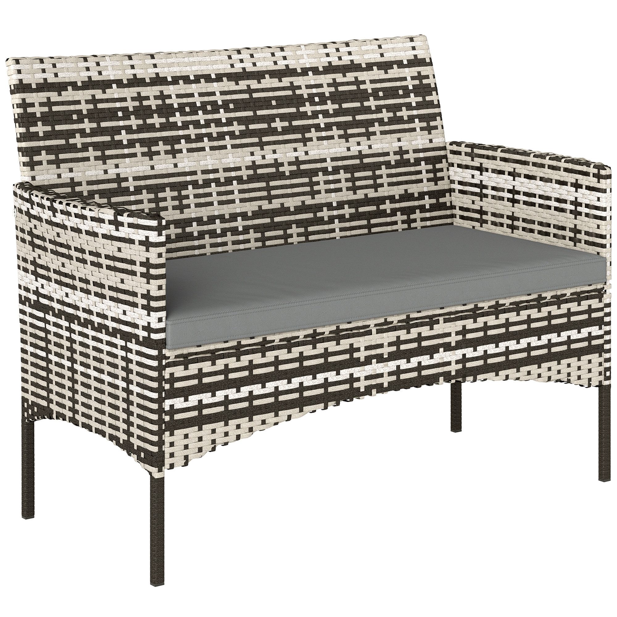 MC Star Gartensofa 2-Sitzer Rattan Gartensofa PE-Rattan Outdoor-Terrassen-Sofa, mit Polster, Anti-Rutsch-Matten, Stahlrahmen, Grau