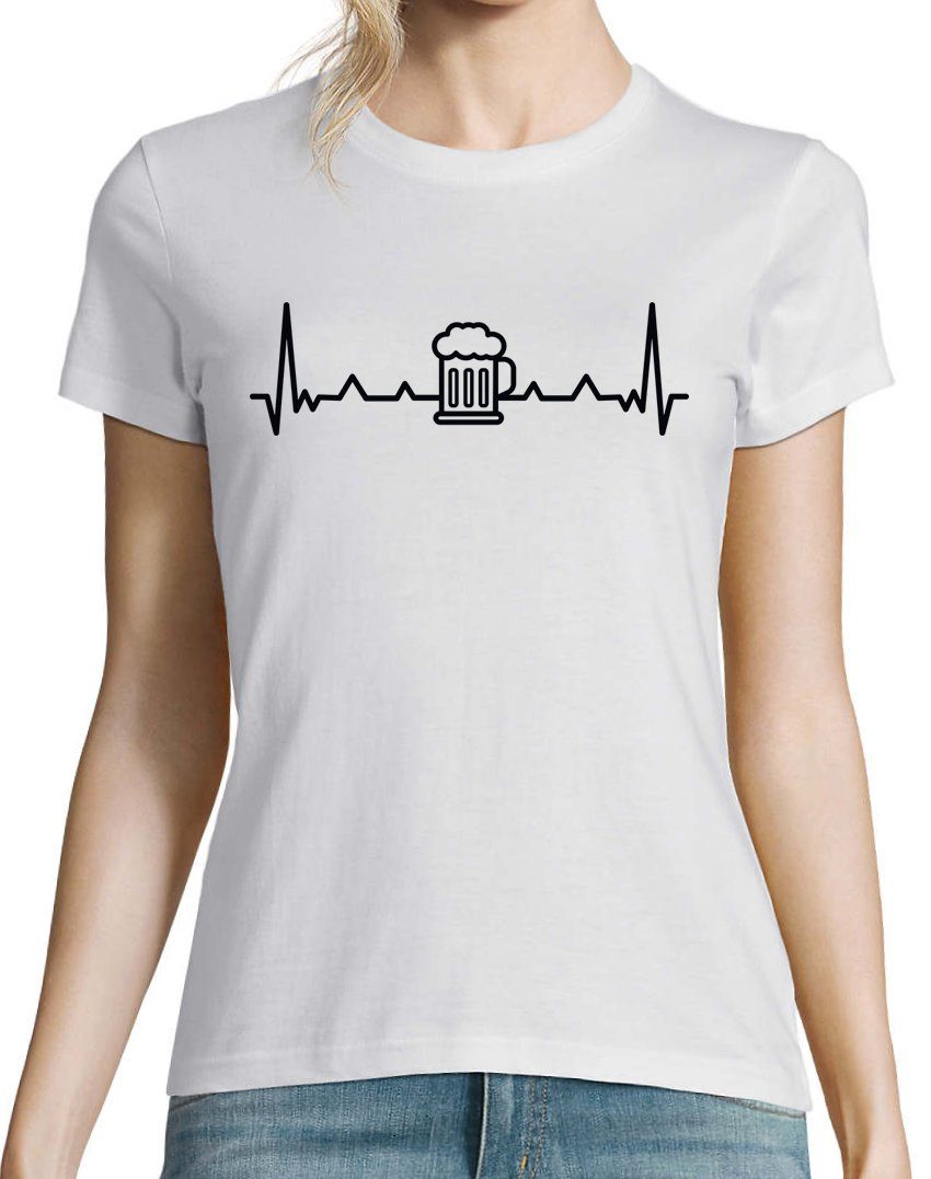 trenidgem Frontprint Shirt Designz Weiß Herzschlag mit T-Shirt Youth Bier Damen