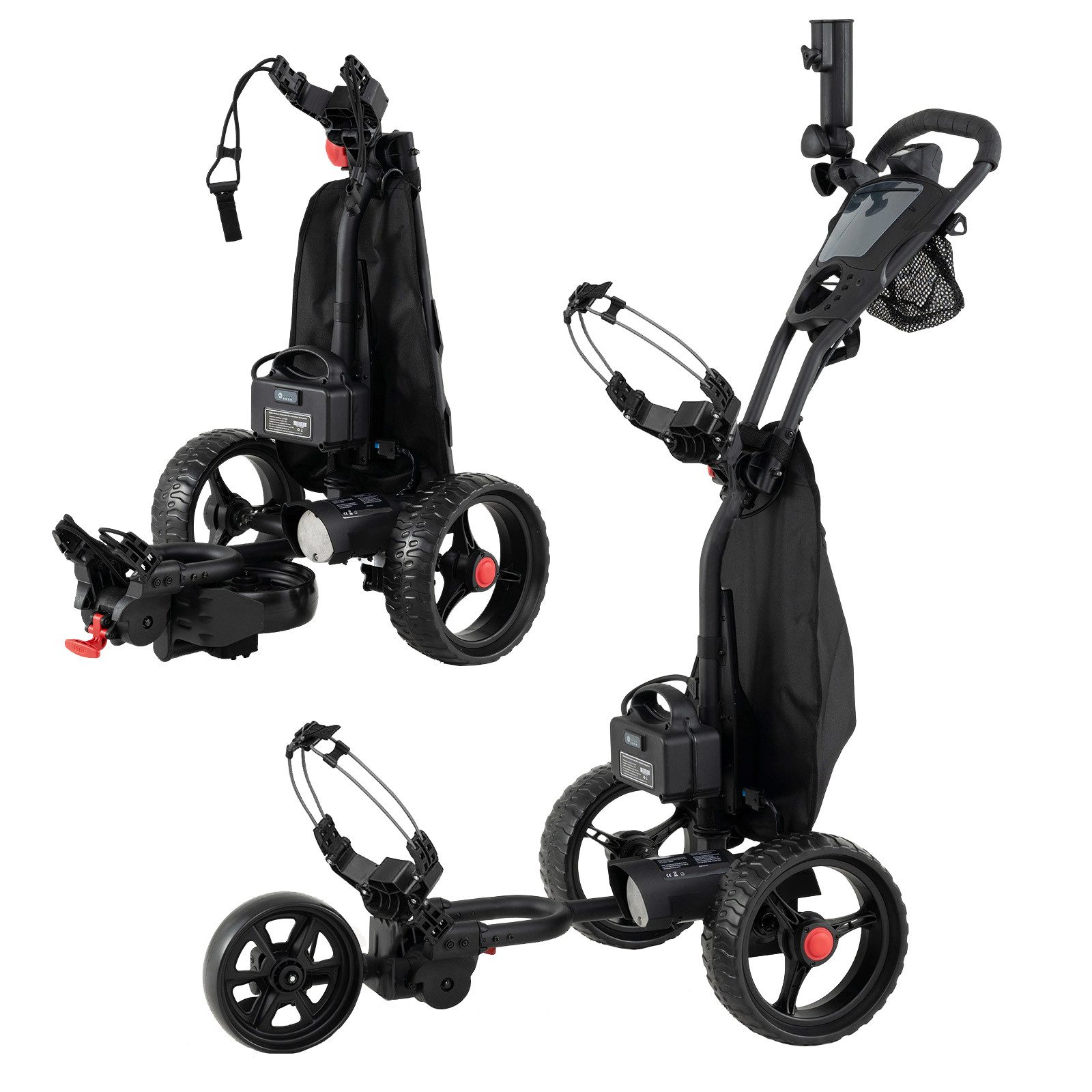 COSTWAY Golftrolley, 3-Rad, mit verstellbarem Griff & 9-Gang Einstellungen