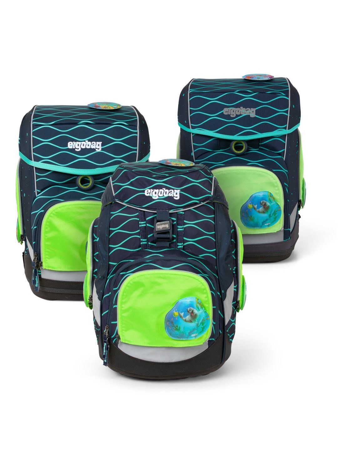 ergobag Schulranzen Fluo Zip Set (3-tlg), reflektierend