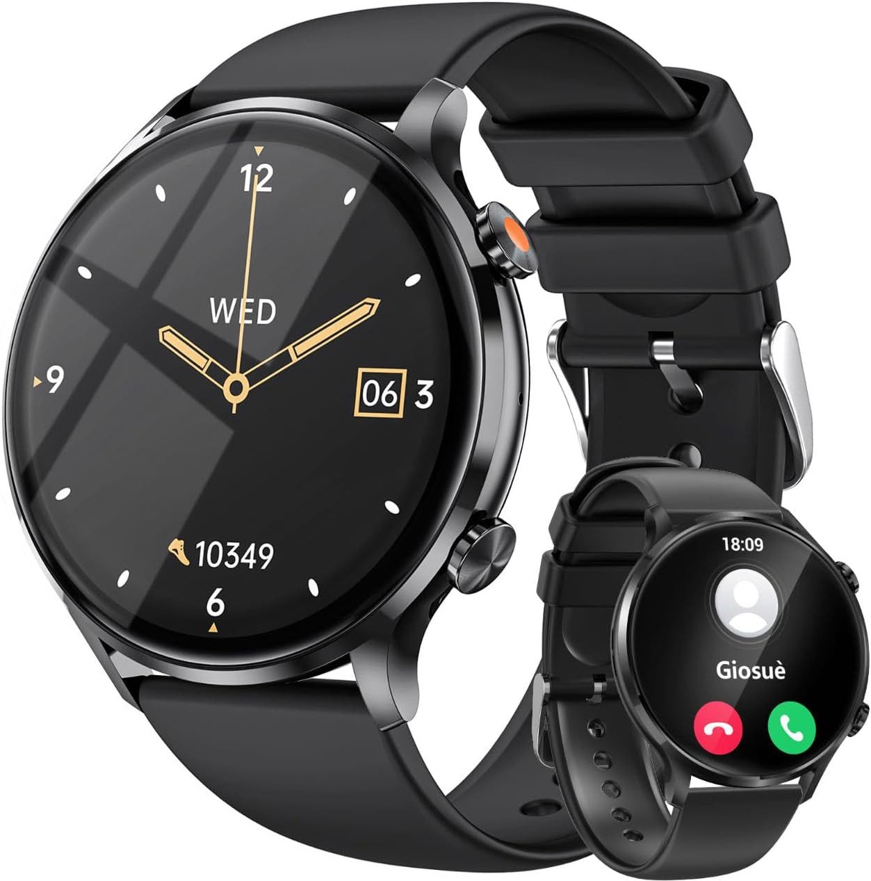 Berrosy Anpassbares Display-Zifferblatt Smartwatch (1,39 Zoll, Android, iOS), mit Telefonfunktion, Schlafmonitor Pulsuhr, IP68 Wasserdicht Sportuhr