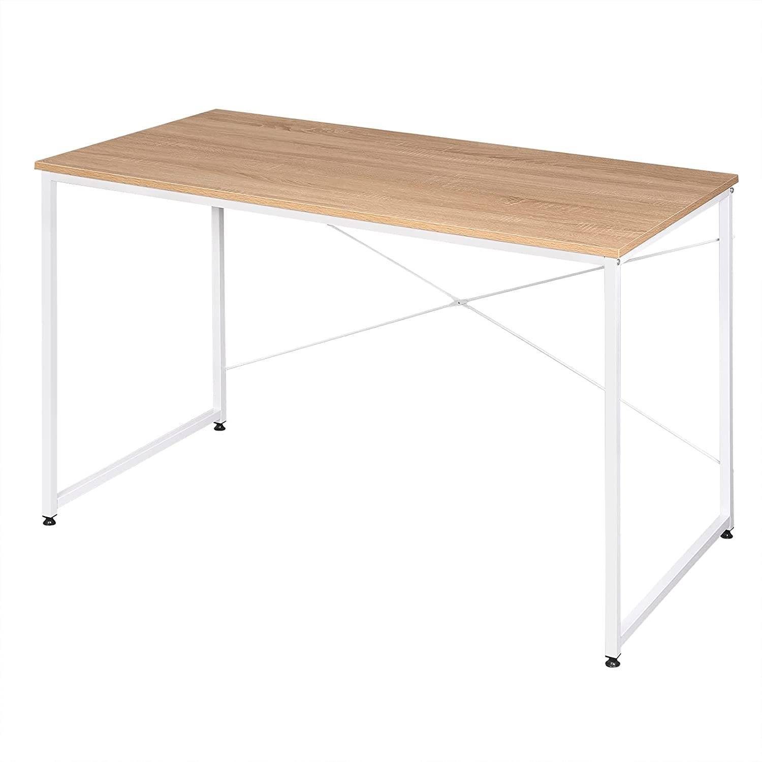 Eiche Stahl, und Schreibtisch Woltu PC (1-St), ca.120x60x70 aus Weiss+hell cm Holz Tisch