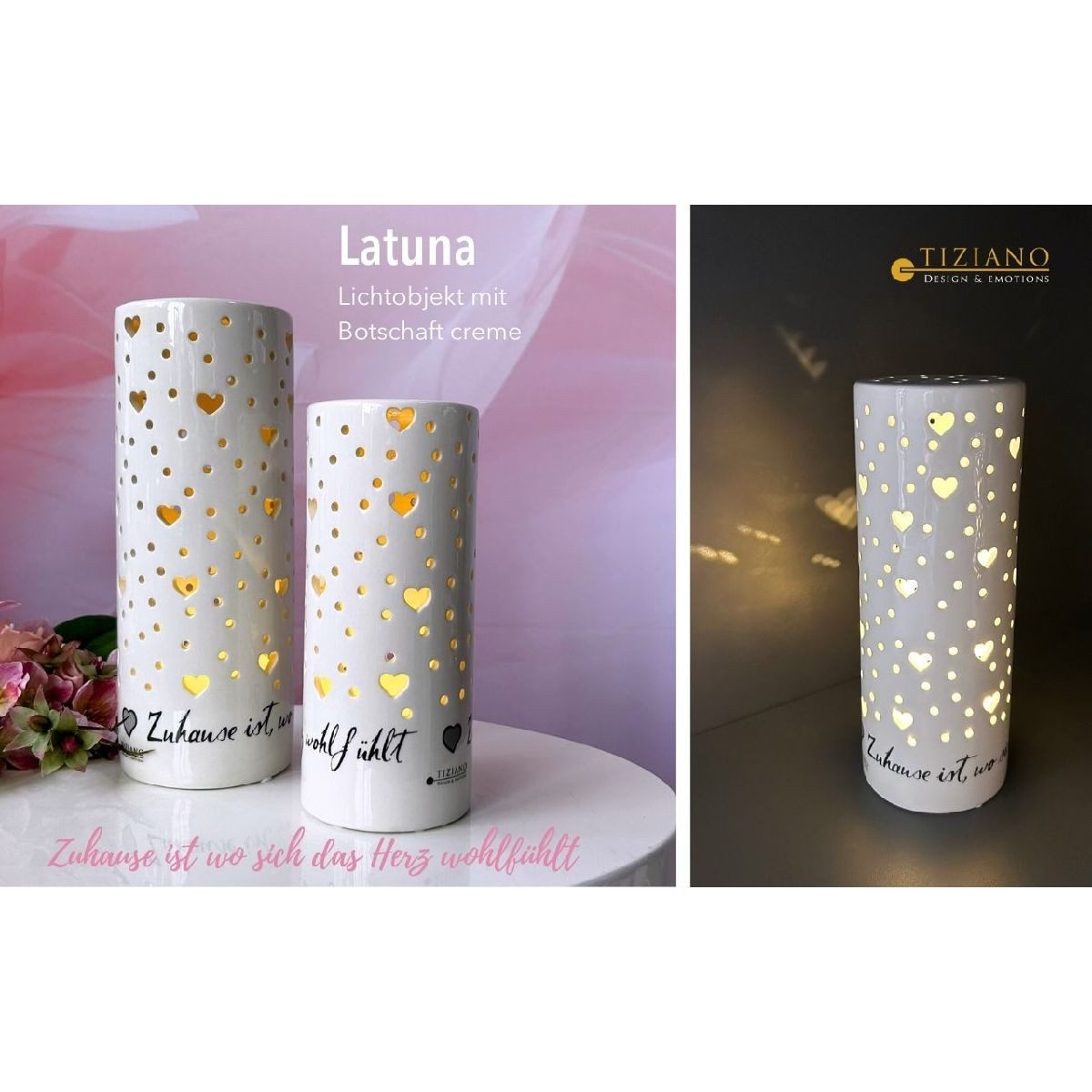 TIZIANO - DESIGN & EMOTIONS LED Dekolicht Dekosäule Herz – Stimmungslicht mit Timer – Wohnraumdeko, LED fest integriert