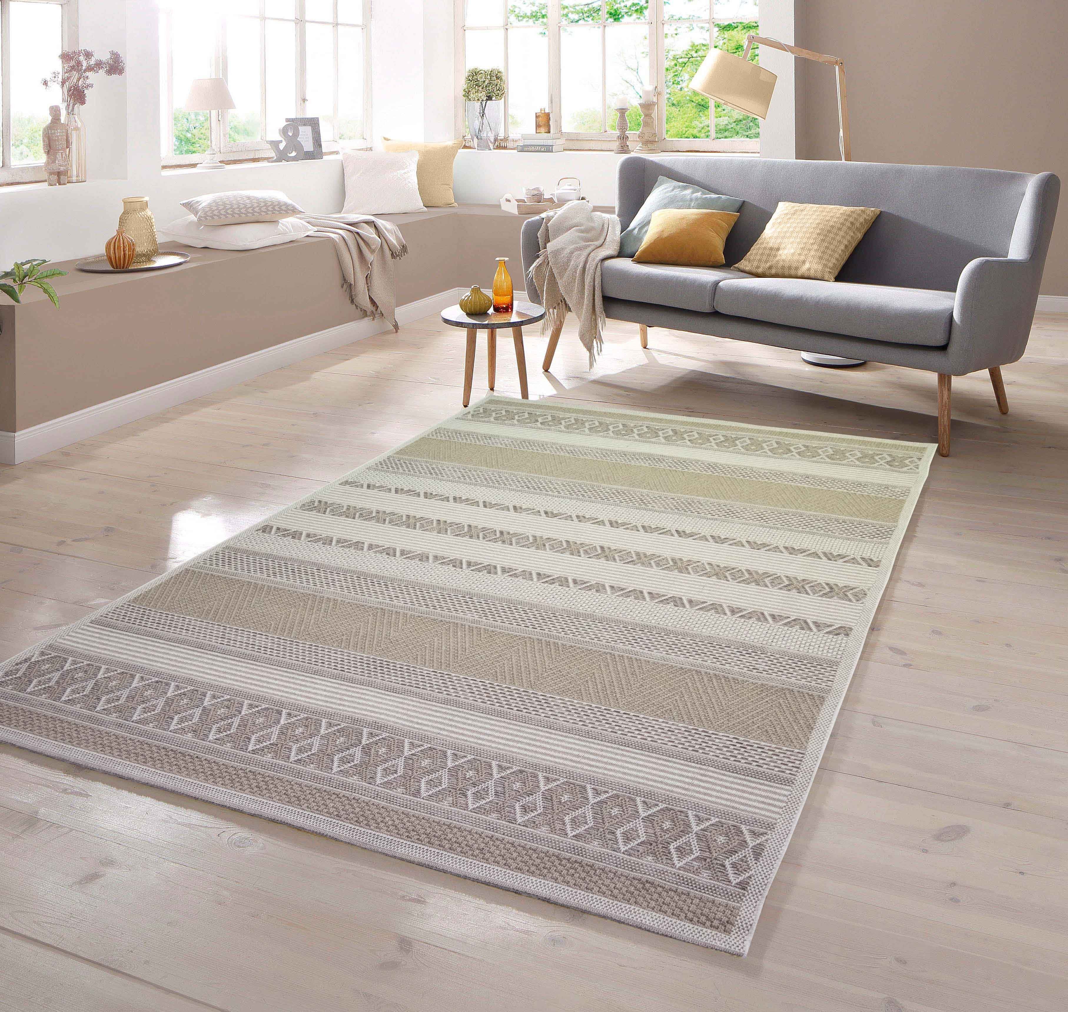 TeppichHome24 Outdoorteppich In- & Outdoor Teppich Sisal Optik Rautenmuster – beigefarben, rechteckig, Höhe: 5 mm