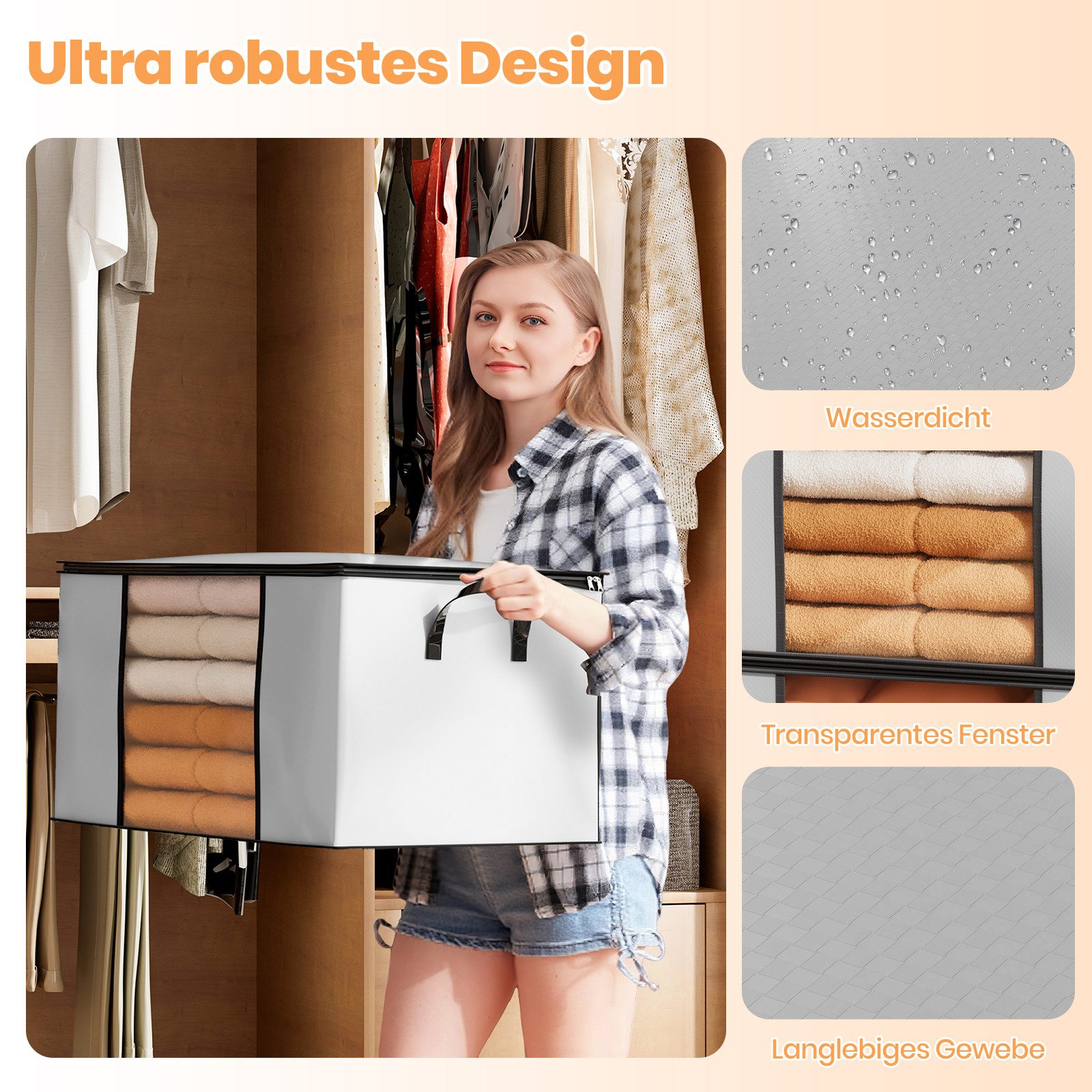 Oak&Tea Aufbewahrungstasche Aufbewahrungstasche mit Deckel Aufbewahrungsboxen für bettdecken (6-tlg), 90L Kleiderboxen für Kleiderschrank Organizer