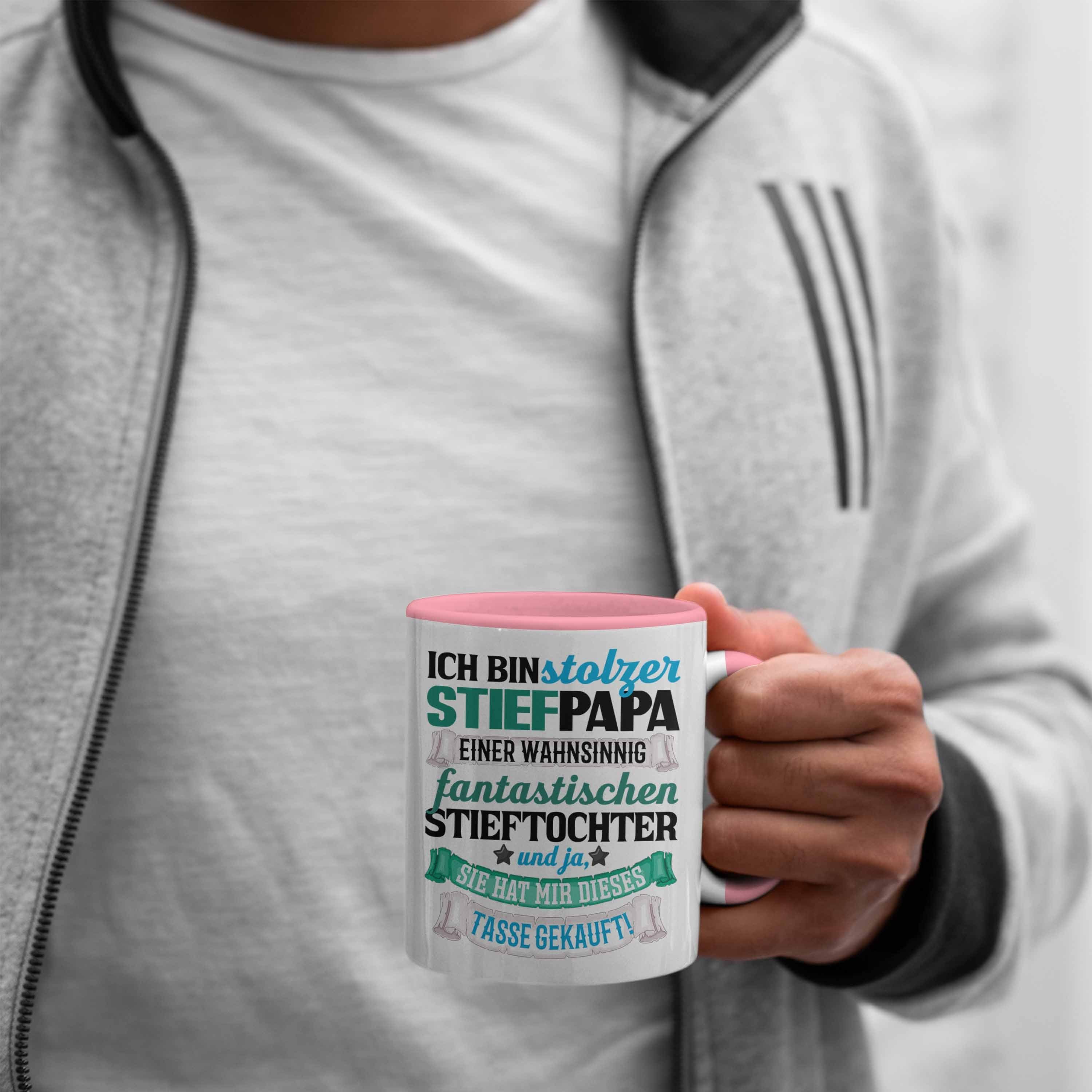 Trendation Tasse Bonus Papa Tasse Stolzer Rosa für Geschenkidee Vatertag Stiefvater Geschenk
