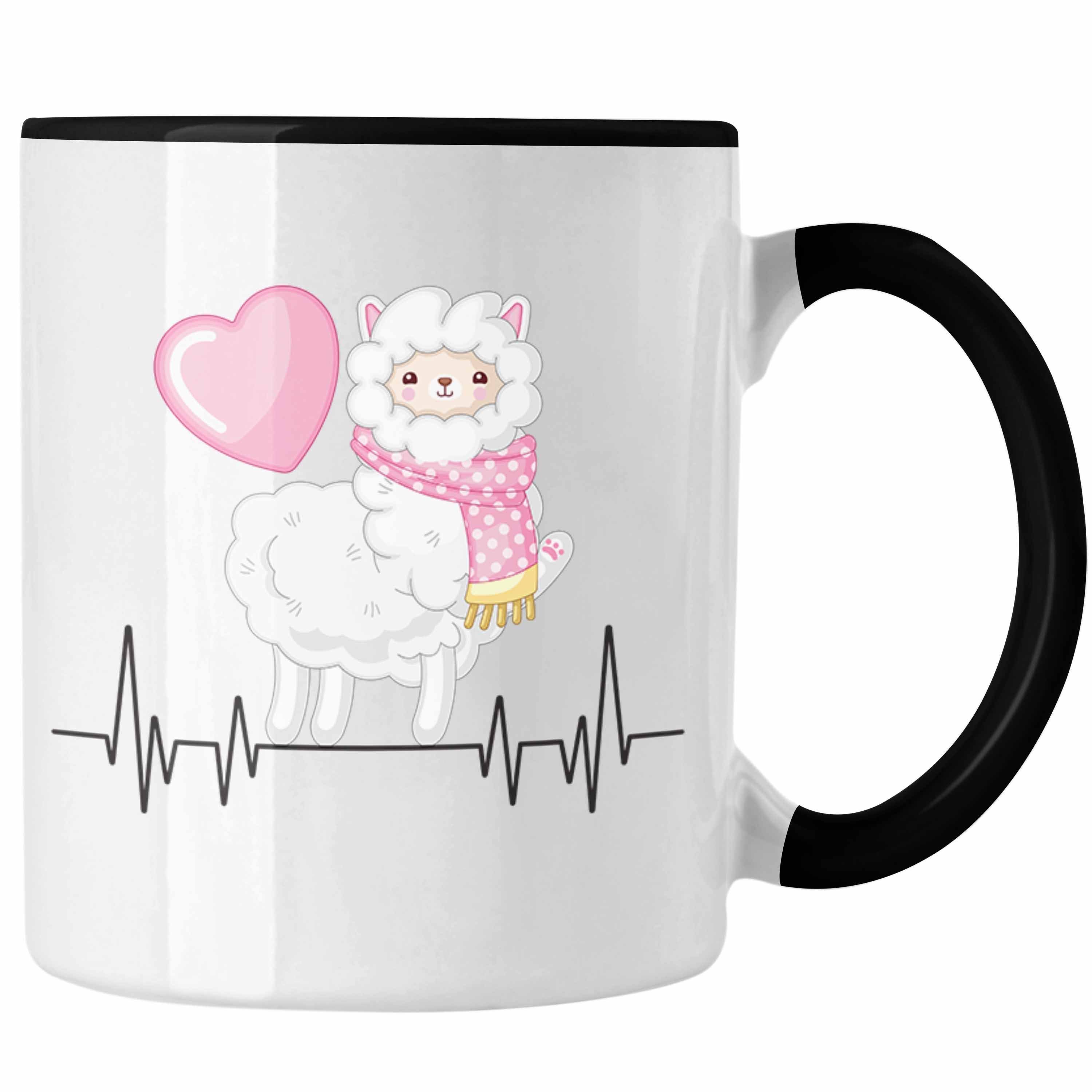 Trendation Tasse Trendation - LLama Herzschlag Tasse Geschenk für Alpaka Fans Hobby Ges Schwarz