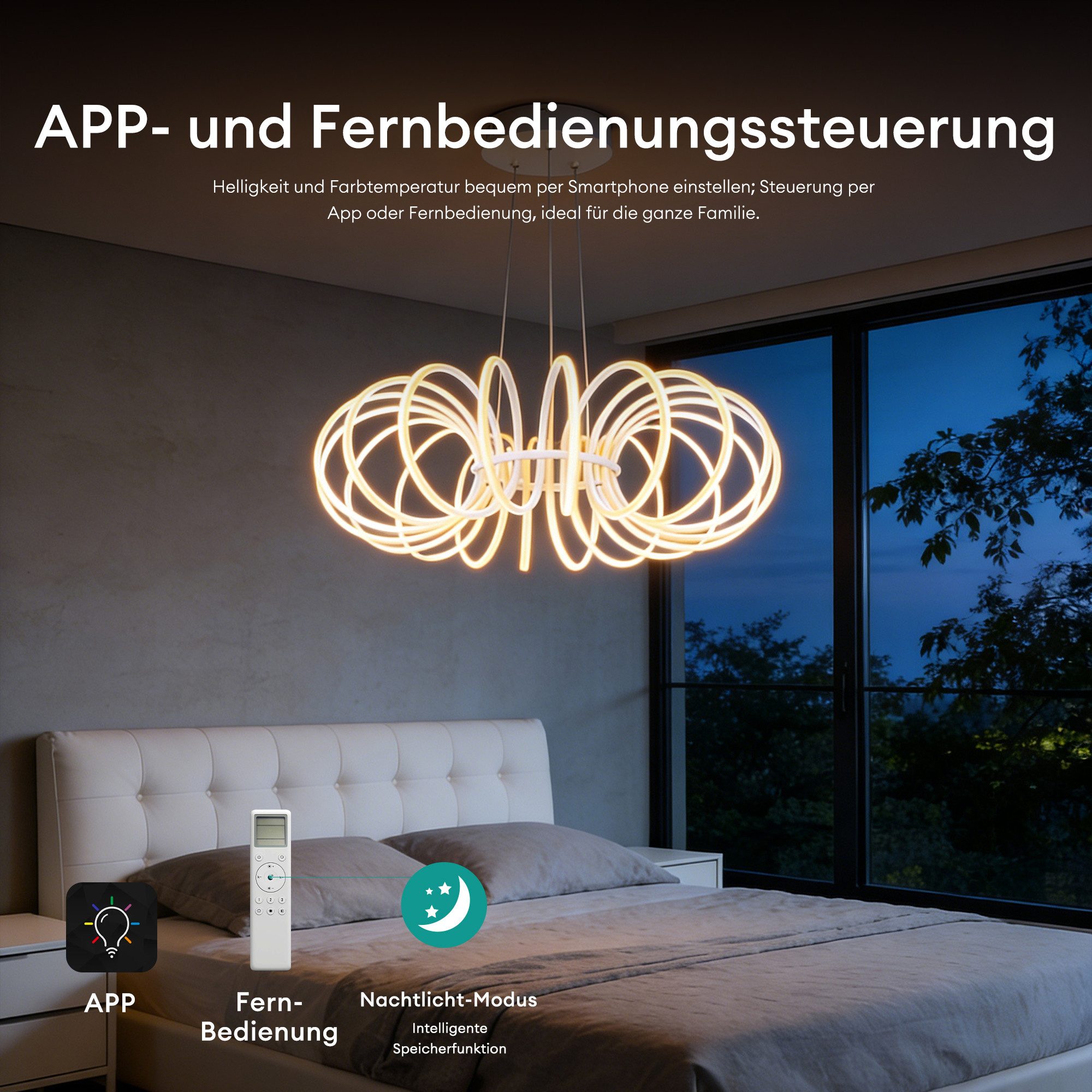 Mai & Mai Pendelleuchte Pendellampe LED-Hängelampe mit Fernbedienung & Wandschalter Nuvora05, LED-Pendelleuchte